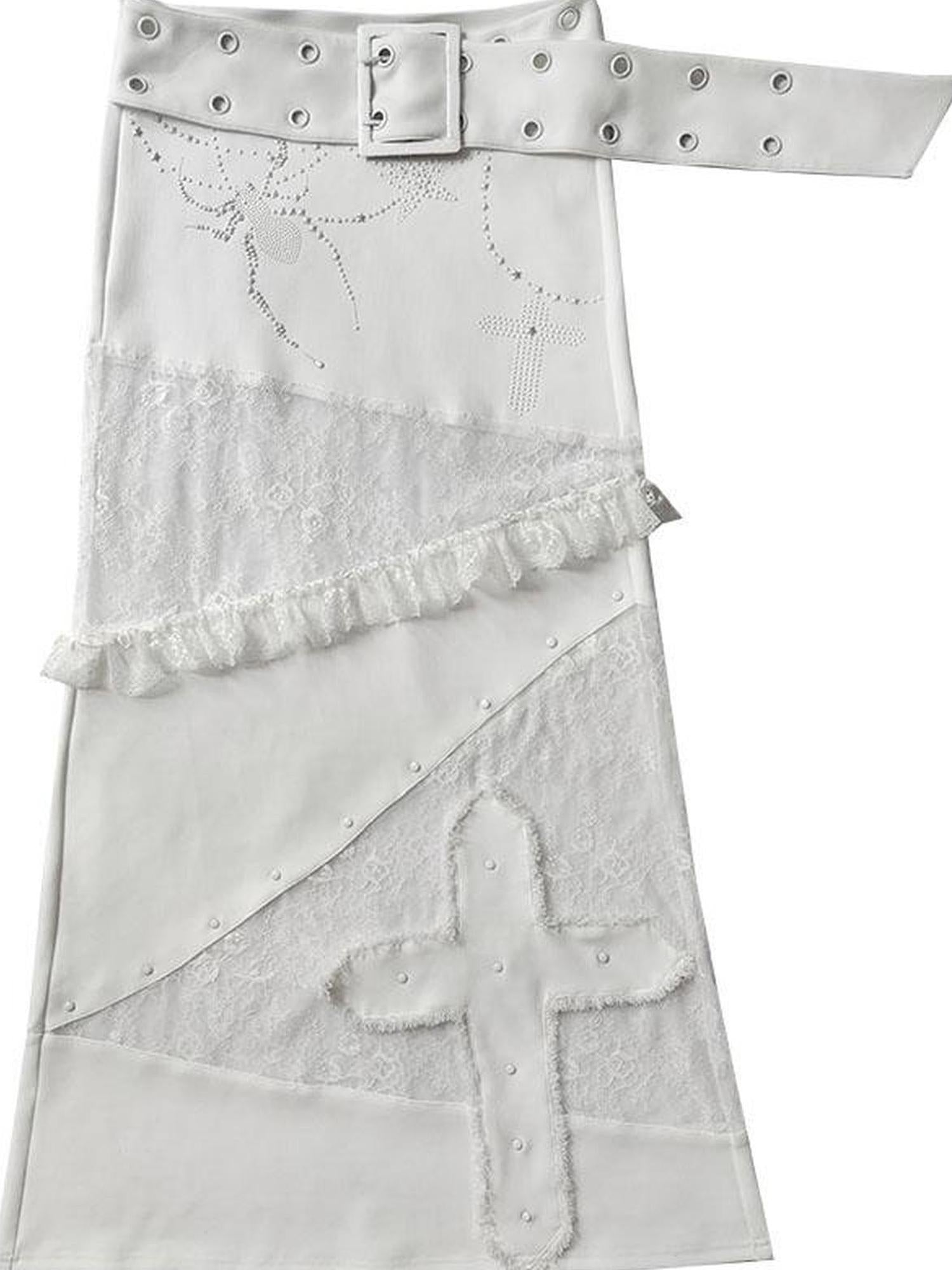 WSW WUSHENWU Lace Patched Punk Silhouette Slit Maxi Dress