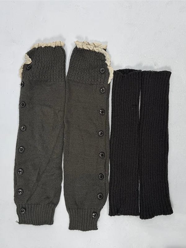 Vintage Lace Button Bubble Socks Leg Warmers Set