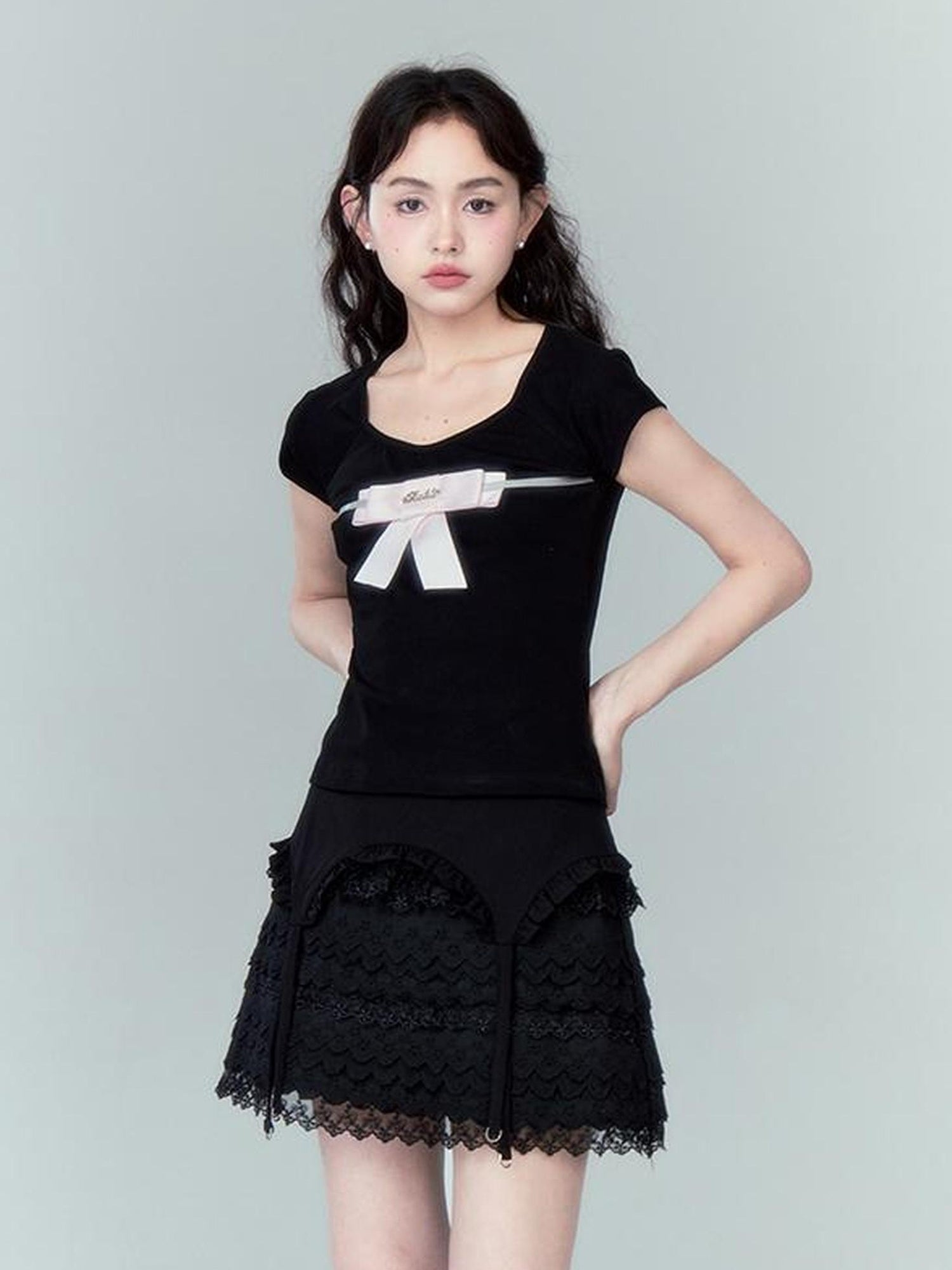 DIDDI MODA Lace Tiered Pure White Mini Skirt