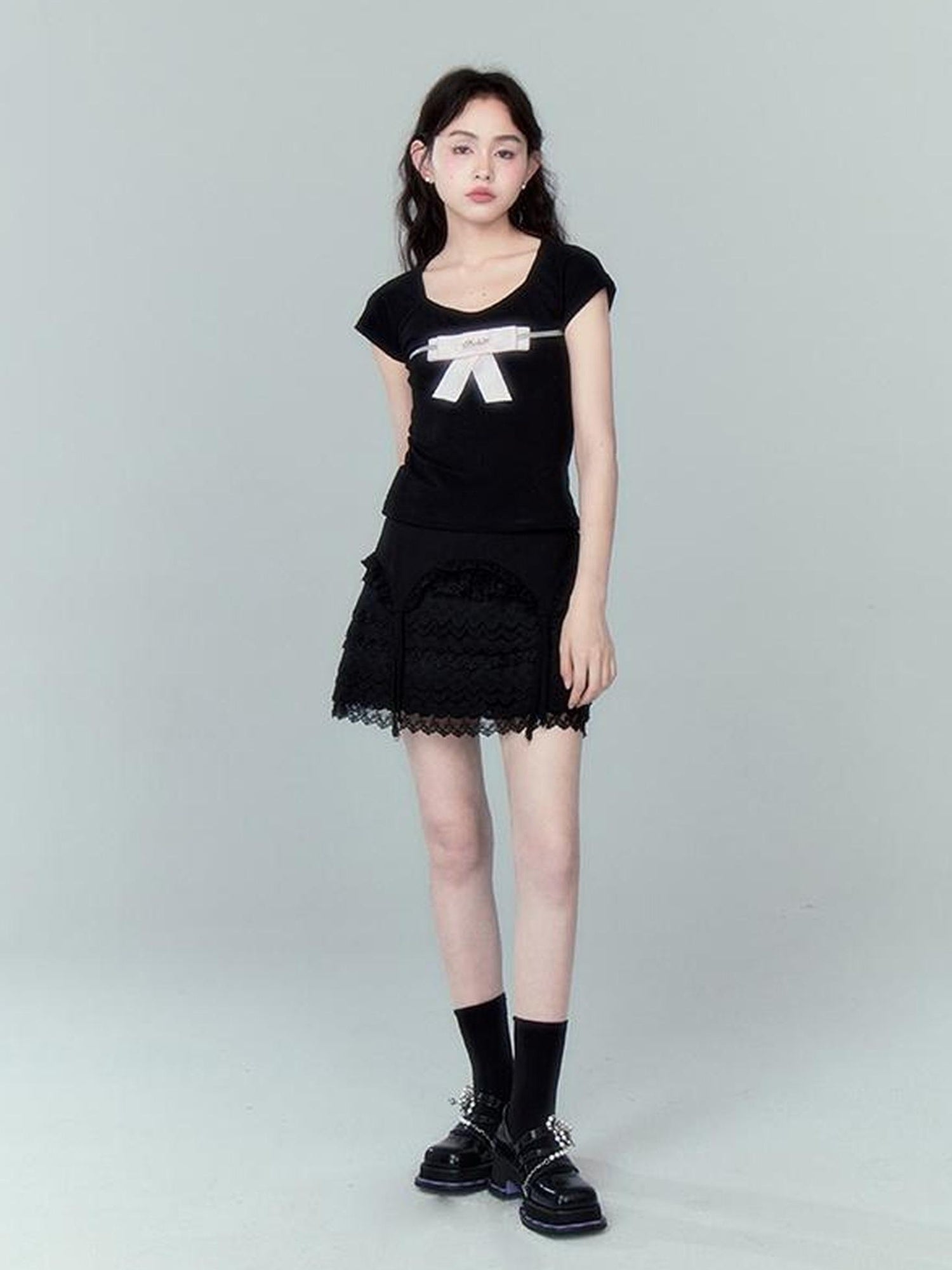 DIDDI MODA Lace Tiered Pure White Mini Skirt