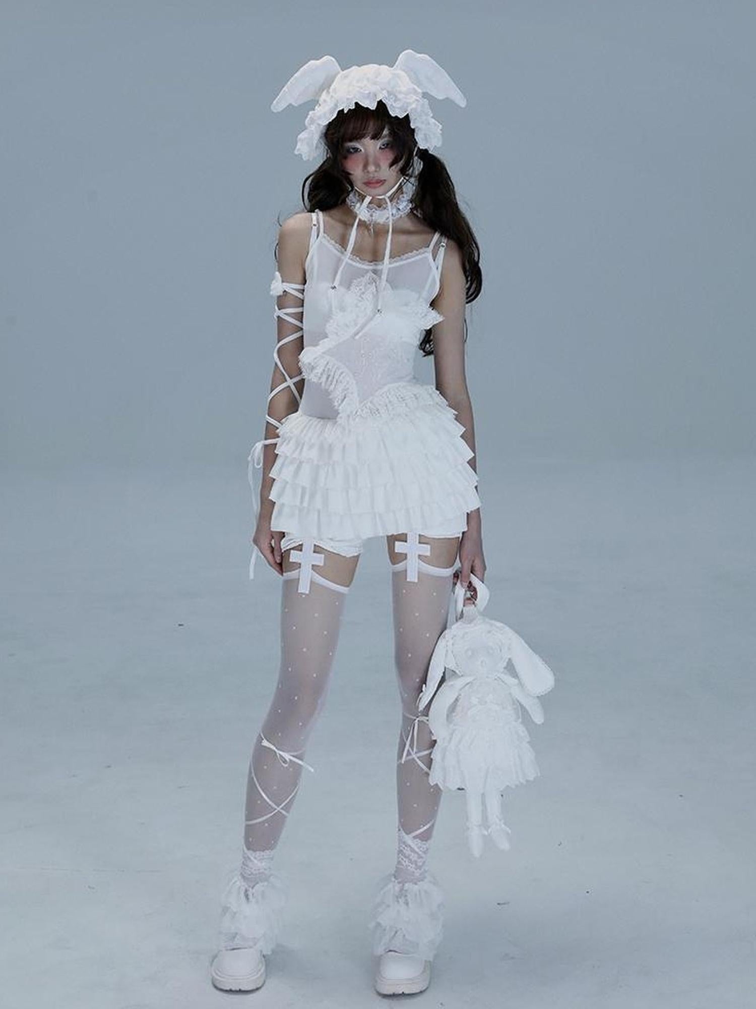 WSW WUSHENWU Lace Trim Ballet Flare Top