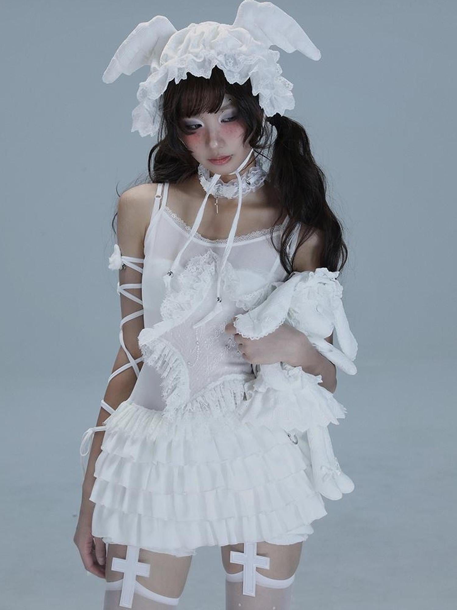 WSW WUSHENWU Lace Trim Ballet Flare Top