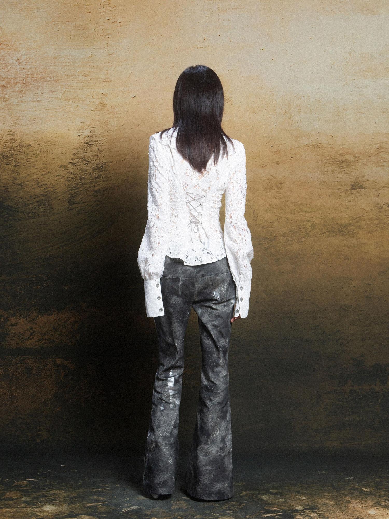 ARIADNAw Lace Trim Double Layer Neck Hollow Out Punk Romantic Vintage Blouse