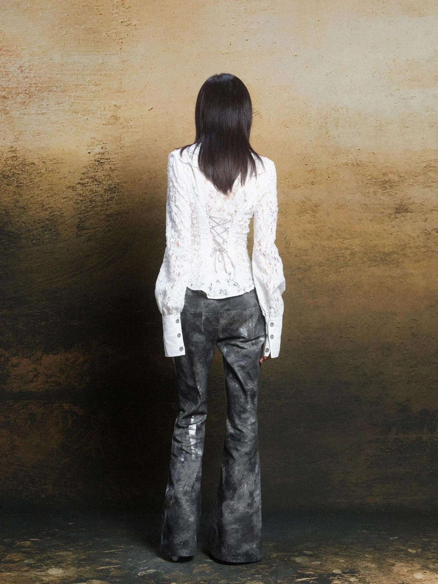 Lace Trim Double Layer Neck Hollow Out Punk Romantic Vintage Blouse