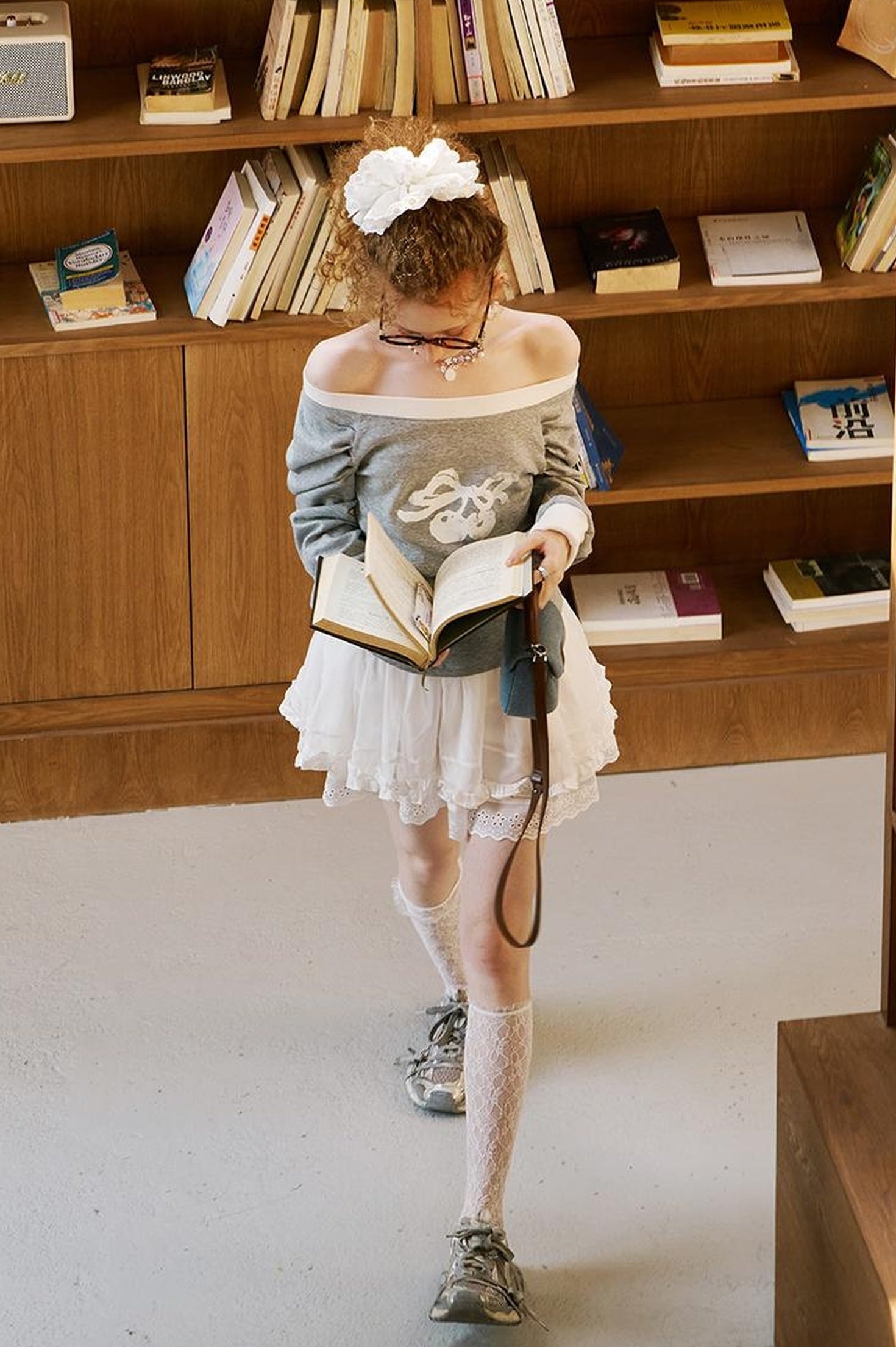 DIDDI MODA Lace Trimmed Asymmetrical Layered Midi Skirt