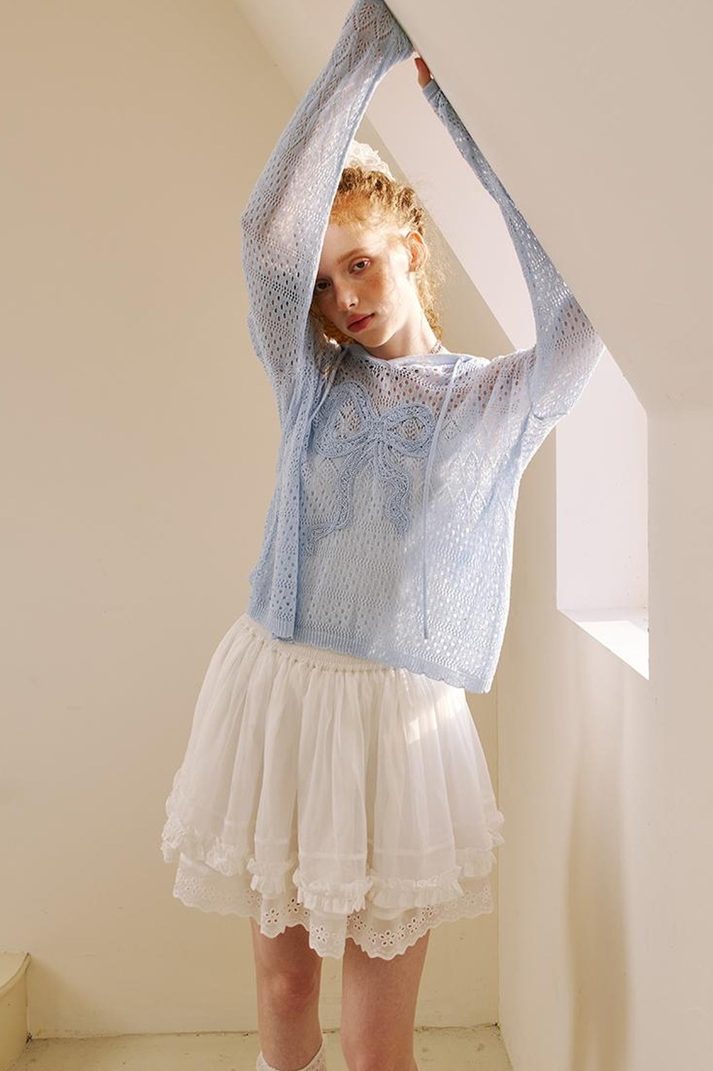 DIDDI MODA Lace Trimmed Asymmetrical Layered Midi Skirt