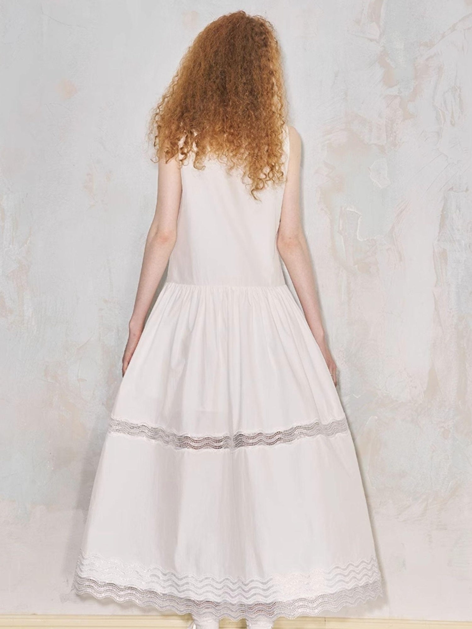 DIDDI MODA Lace Trimmed Asymmetrical Mandarin Collar Maxi Dress