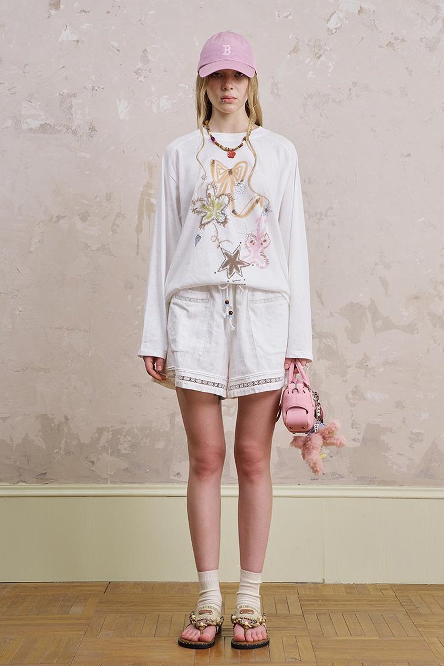 DIDDI MODA Lace Trimmed Cotton Shorts With Adjustable Drawstring