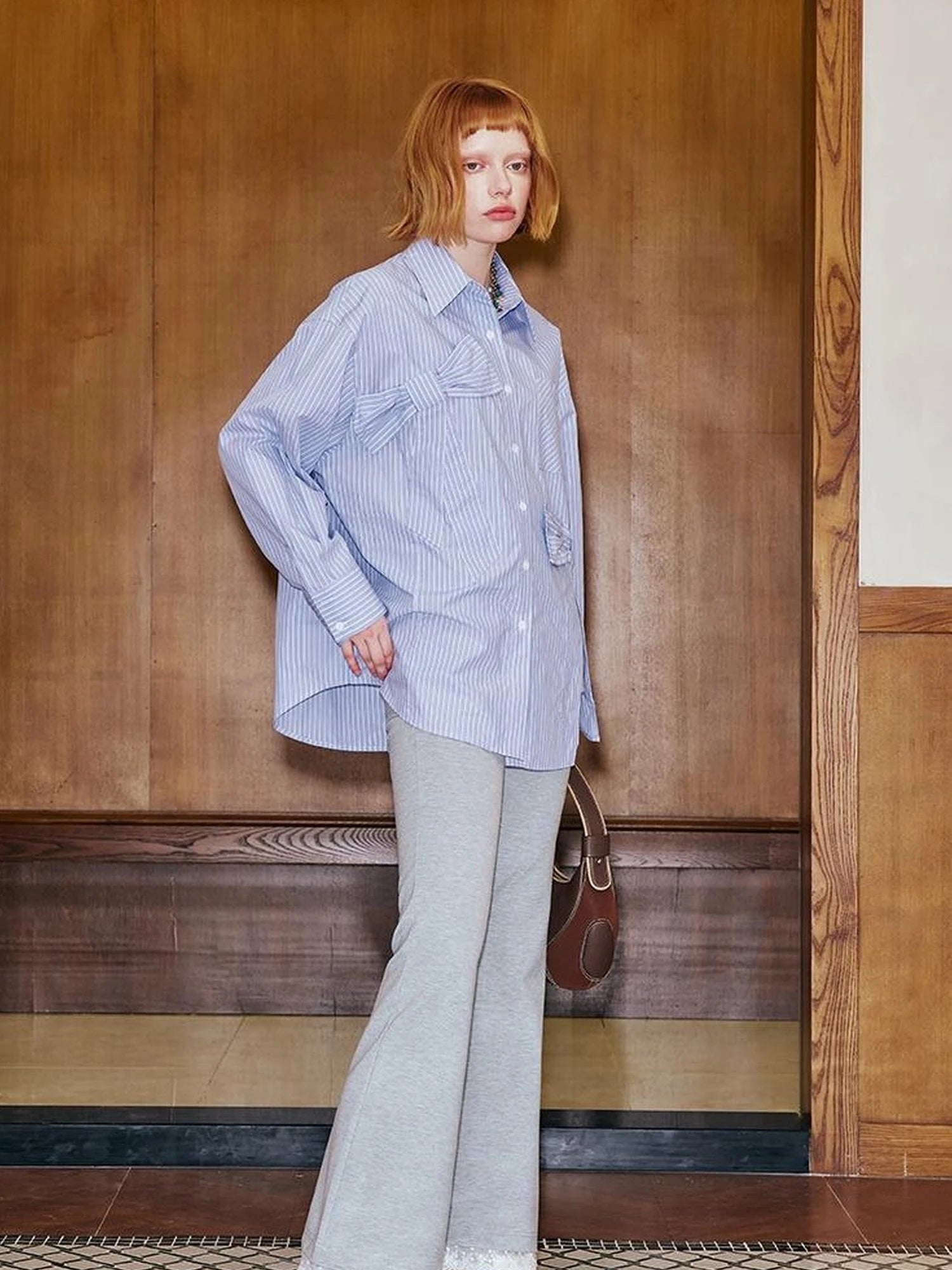 Lace Trimmed Embroidered Knit Flared Pants With Layered Design