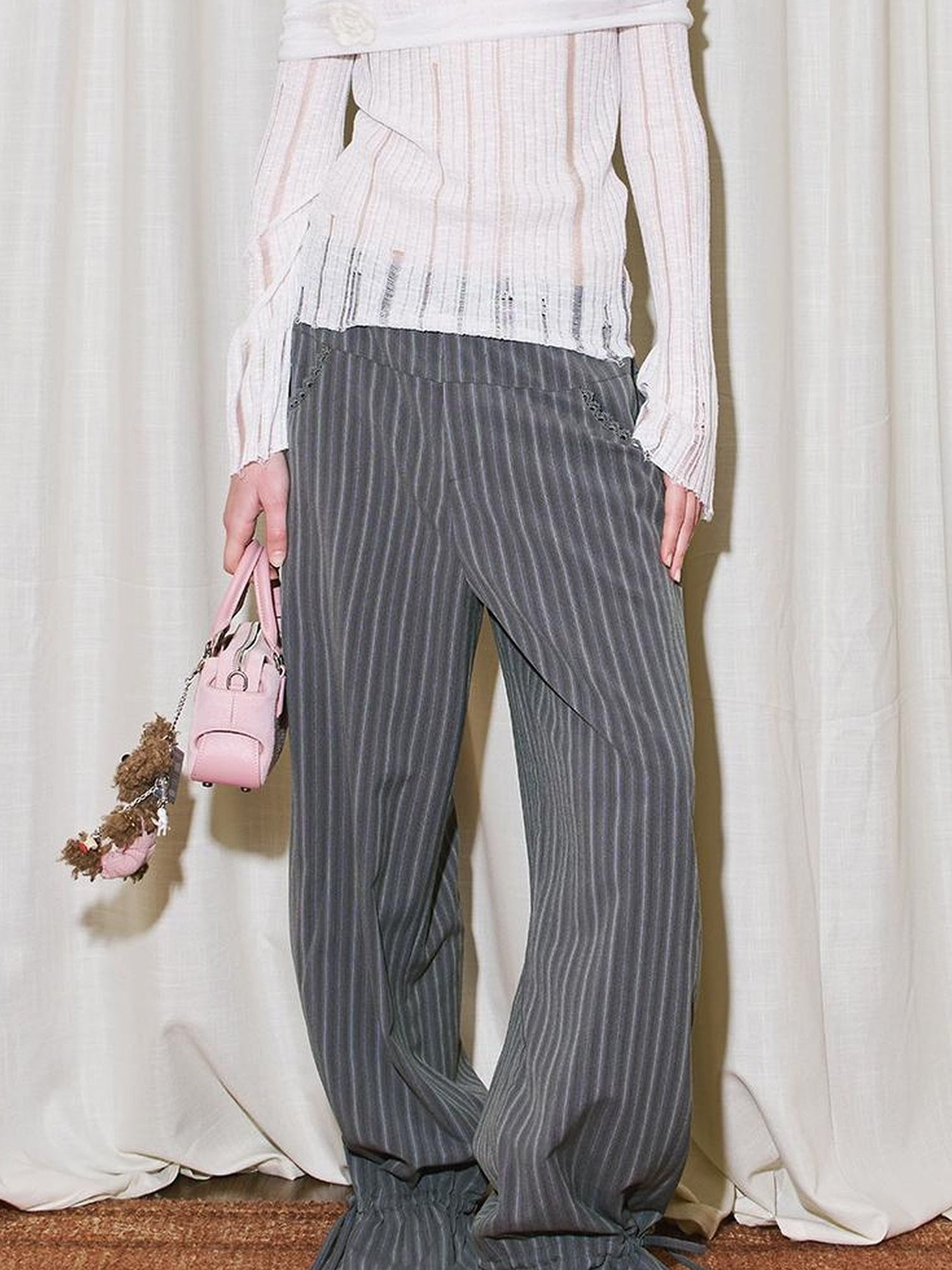 DIDDI MODA Lace Trimmed Flowy Straight Leg Trousers