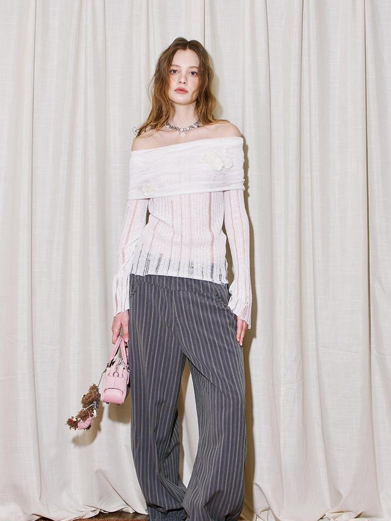 DIDDI MODA Lace Trimmed Flowy Straight Leg Trousers