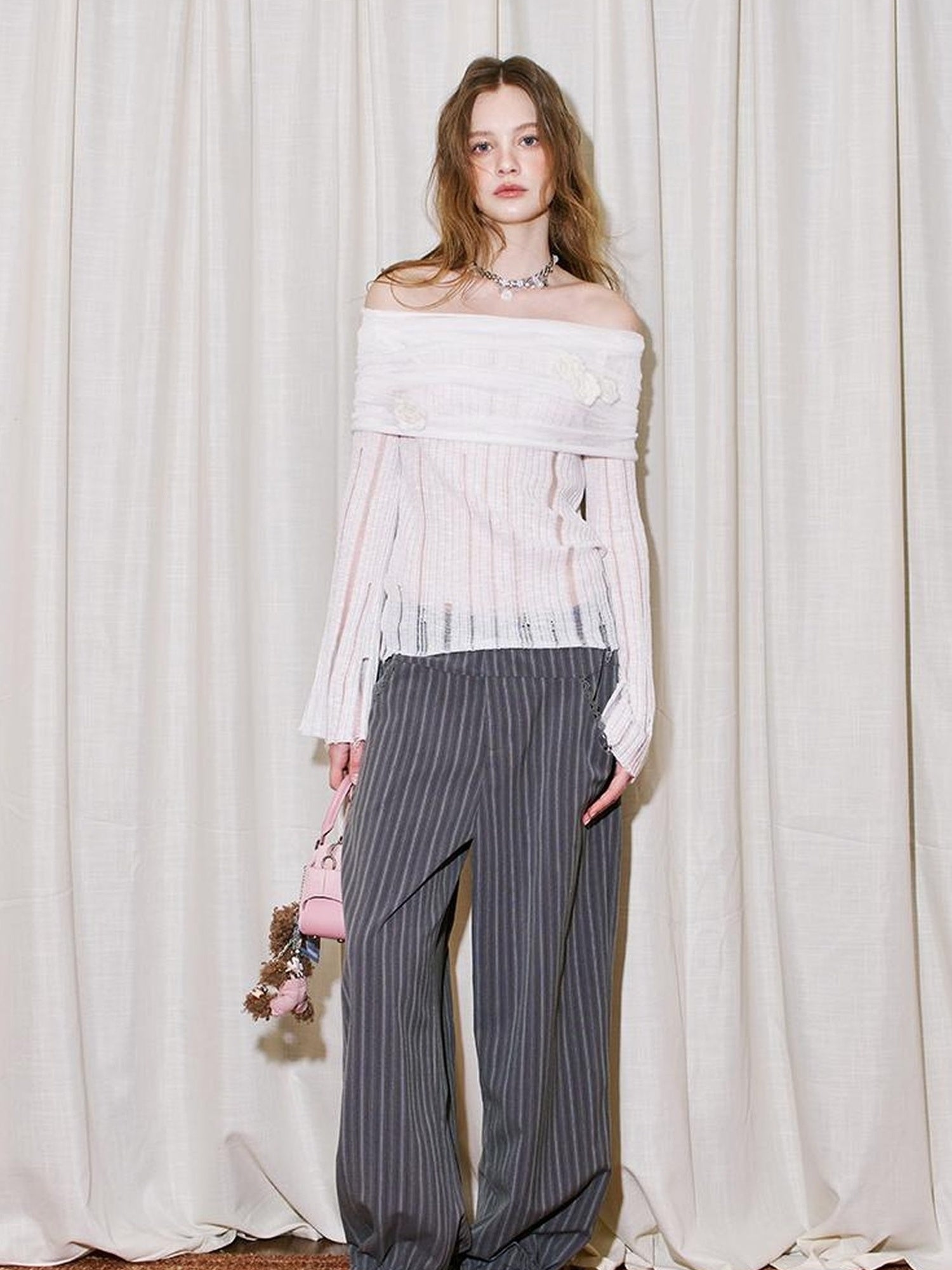 DIDDI MODA Lace Trimmed Flowy Straight Leg Trousers