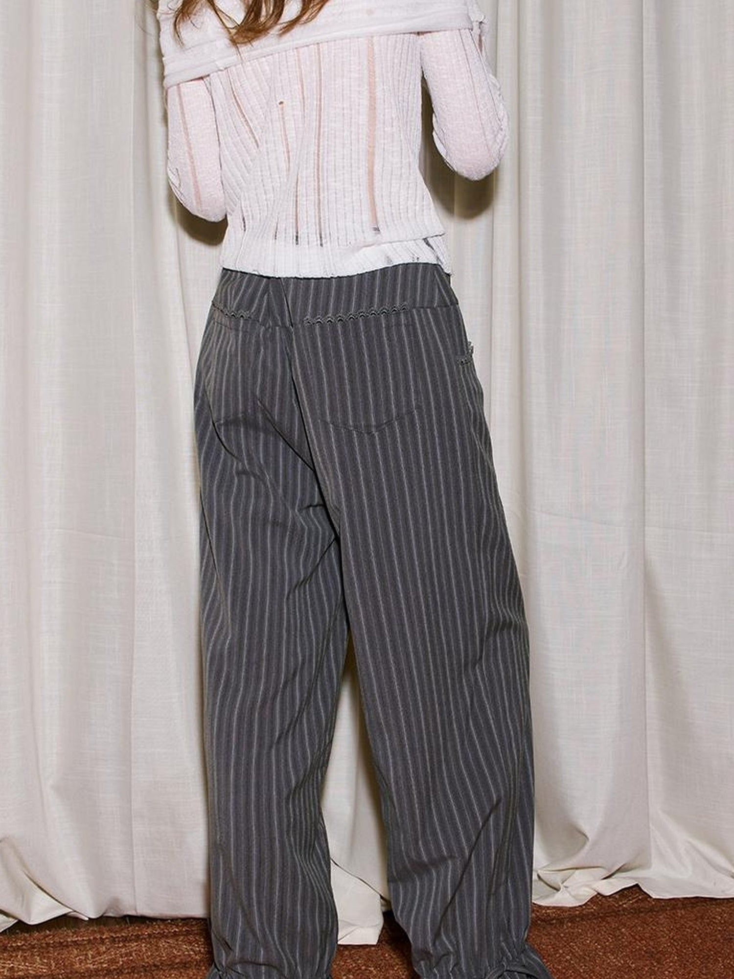 DIDDI MODA Lace Trimmed Flowy Straight Leg Trousers