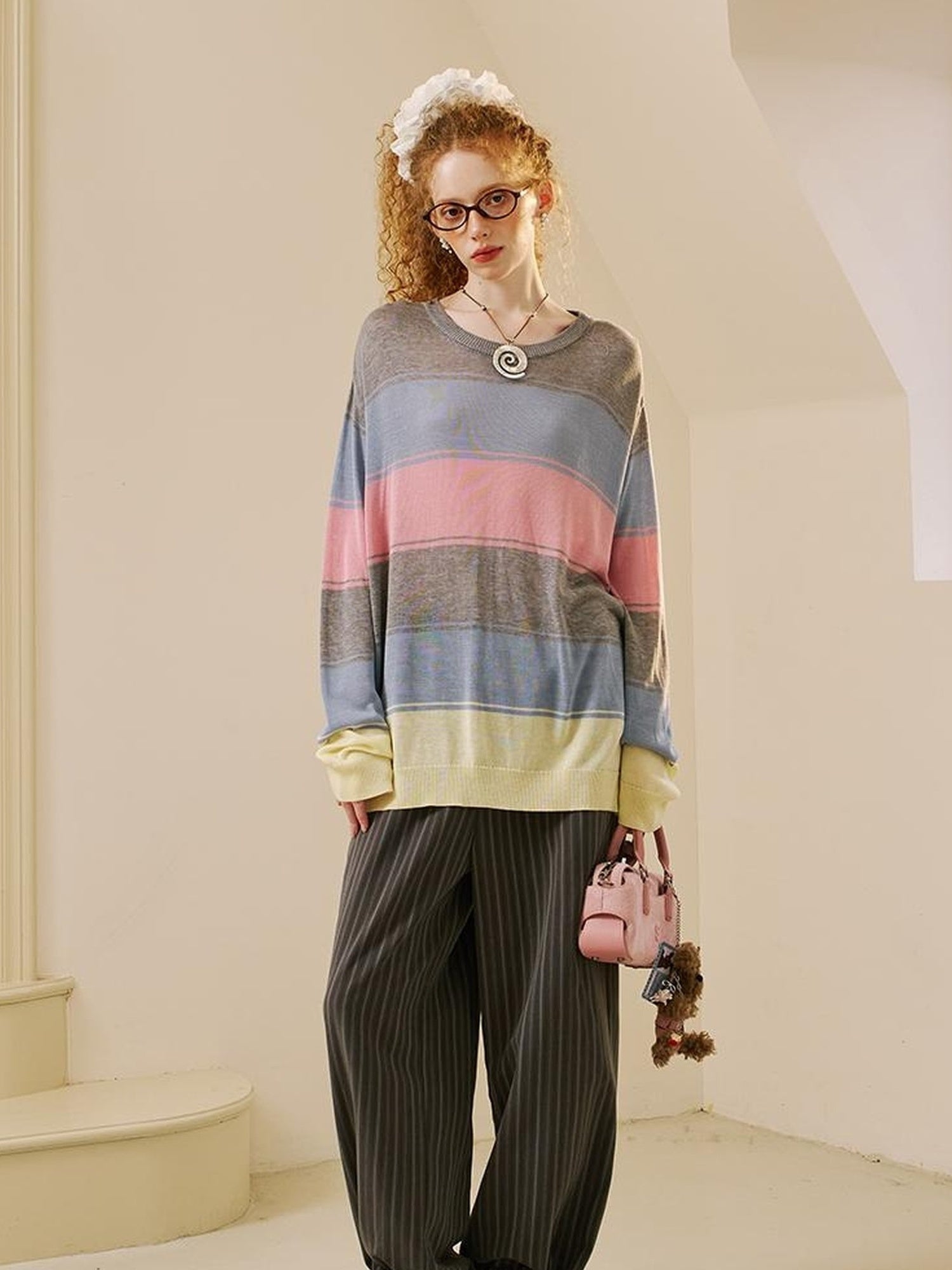 DIDDI MODA Lace Trimmed Flowy Straight Leg Trousers