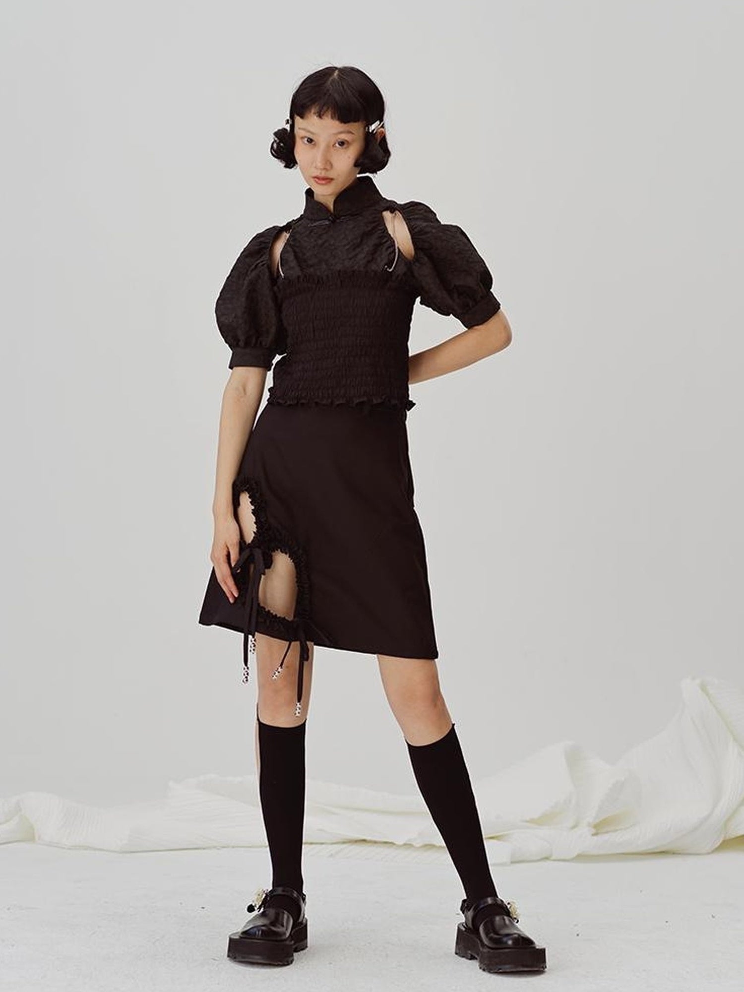 DIDDI MODA Lace Trimmed Hollow Heart A Line Mini Skirt