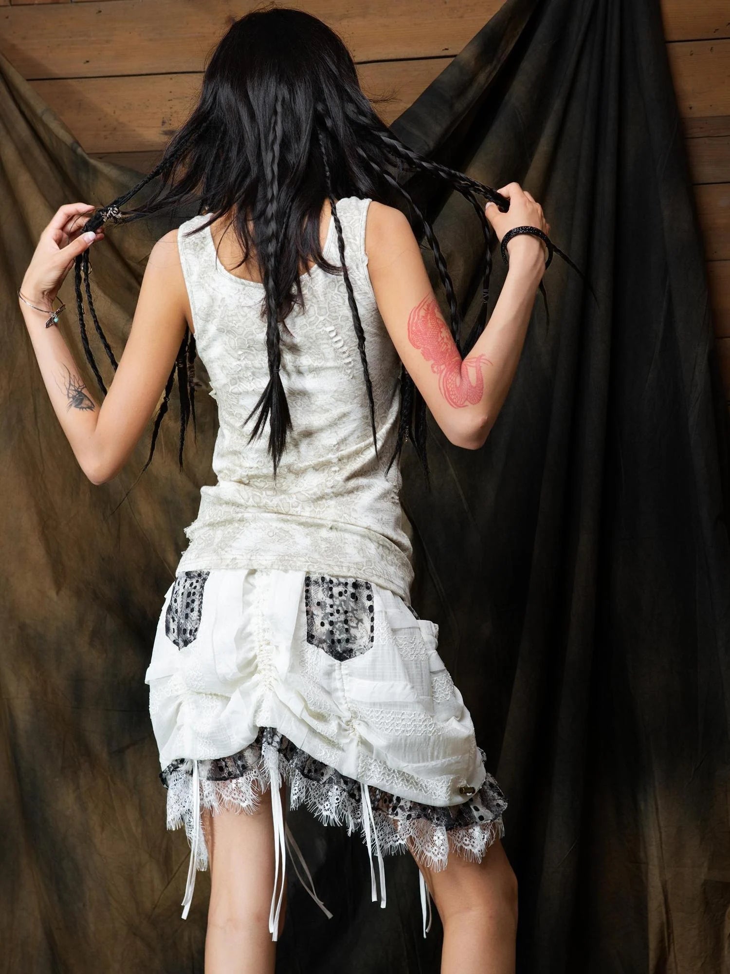 Lace Trimmed Low Waist Sunset Silhouette Dress
