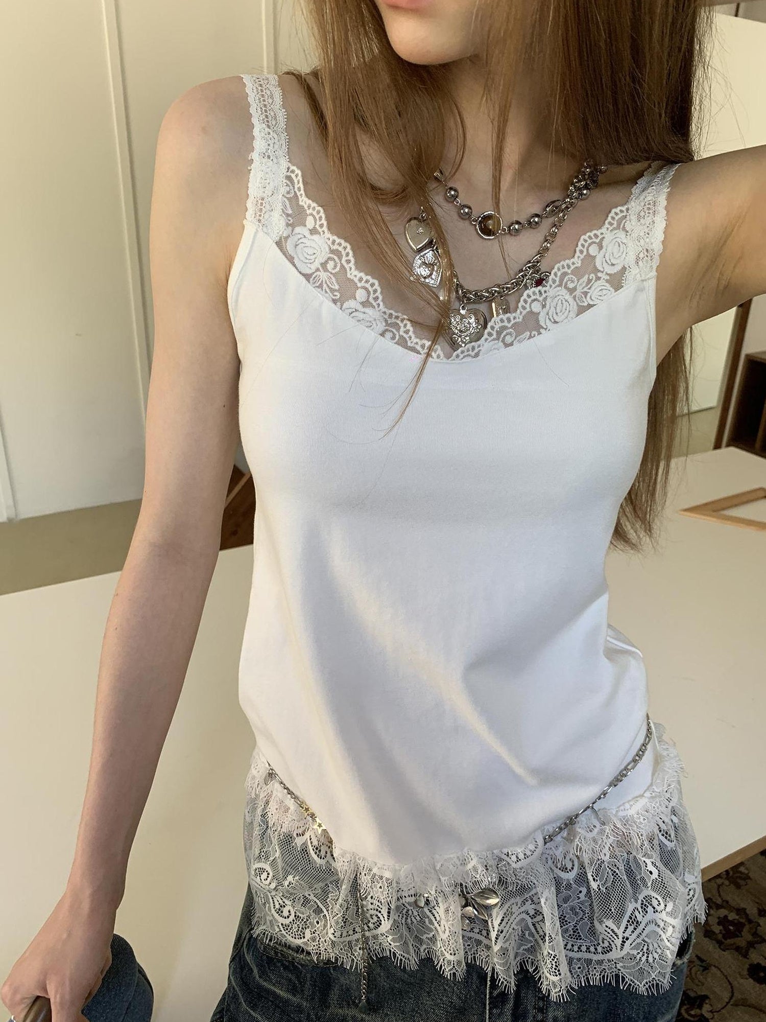 DIDDI MODA Lace Trimmed Modal Cotton Camisole