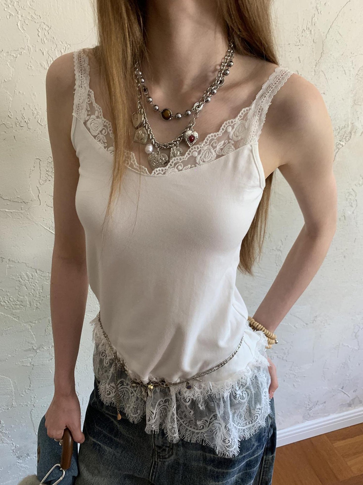 DIDDI MODA Lace Trimmed Modal Cotton Camisole