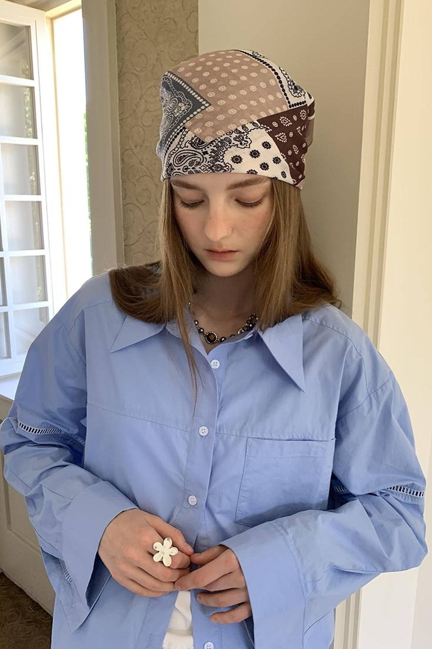 DIDDI MODA Lace Trimmed Relaxed Cotton Shirt With Floral Hem Detail