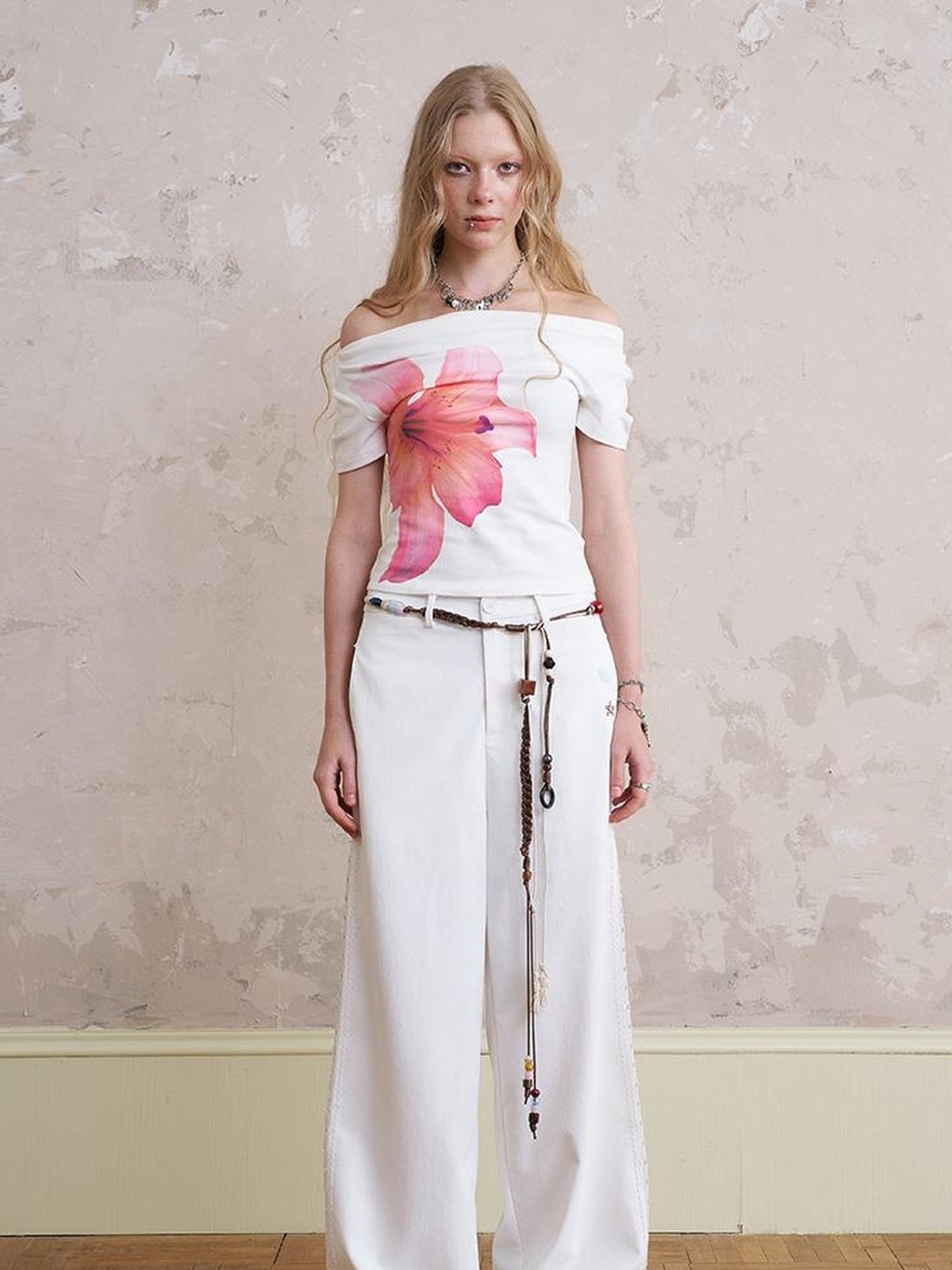 DIDDI MODA Lace Trimmed Relaxed Wide Leg Pants