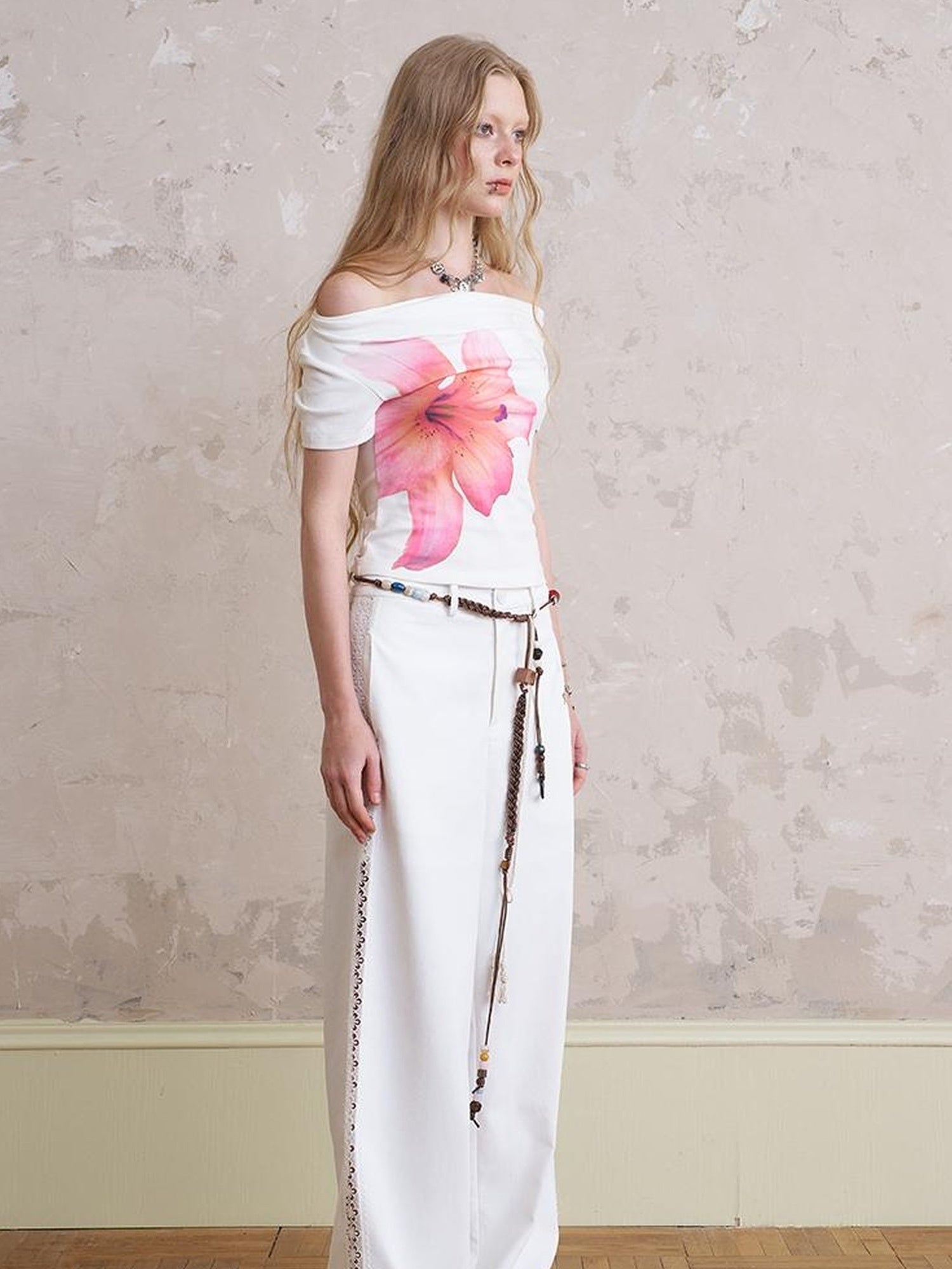 DIDDI MODA Lace Trimmed Relaxed Wide Leg Pants