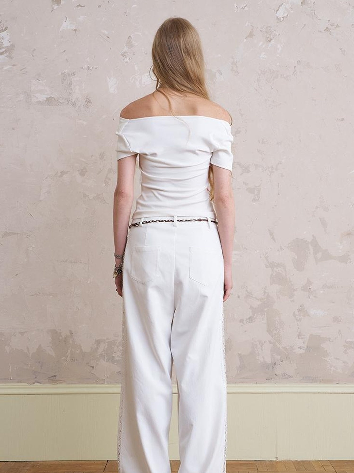 DIDDI MODA Lace Trimmed Relaxed Wide Leg Pants