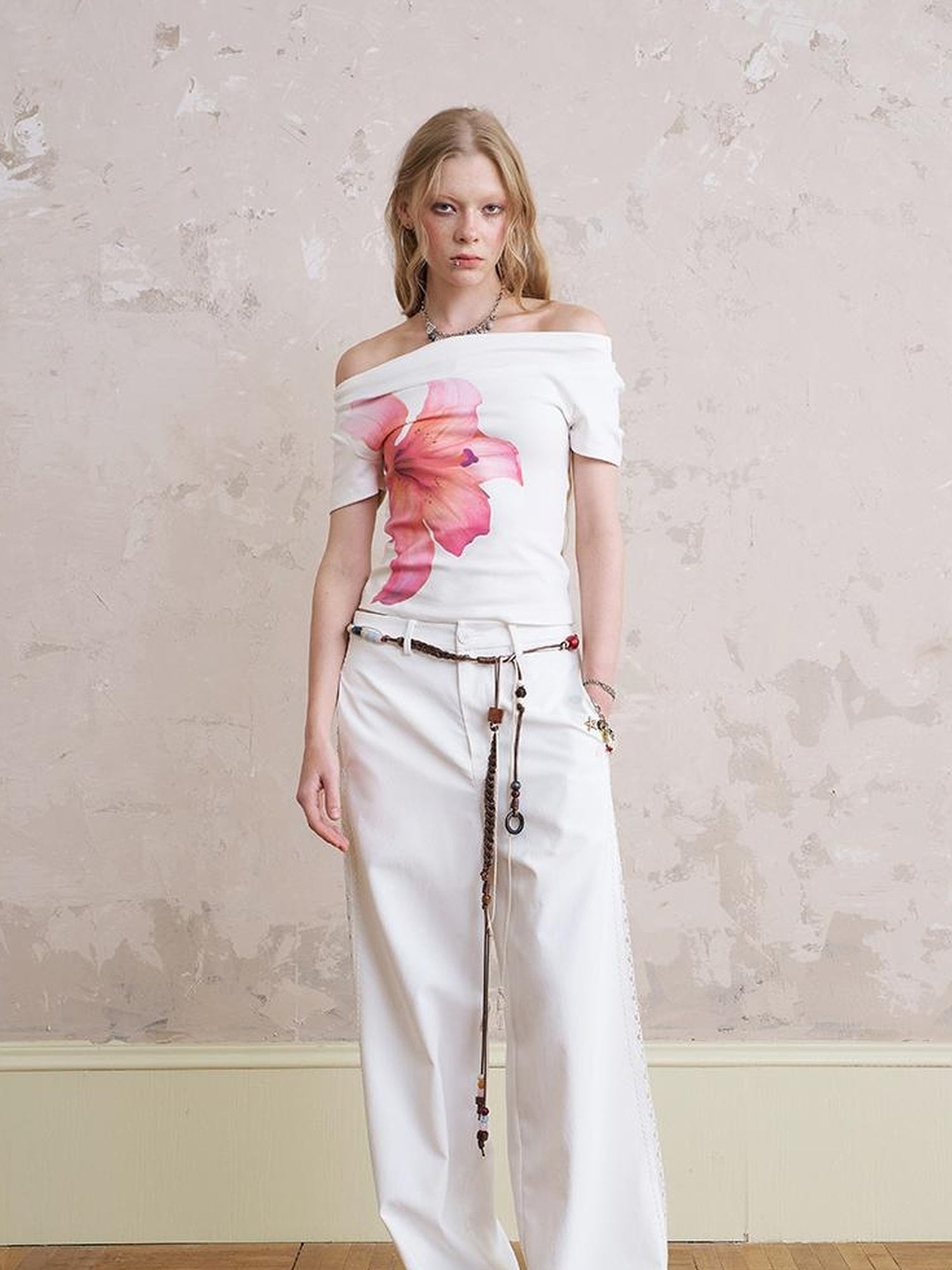 DIDDI MODA Lace Trimmed Relaxed Wide Leg Pants