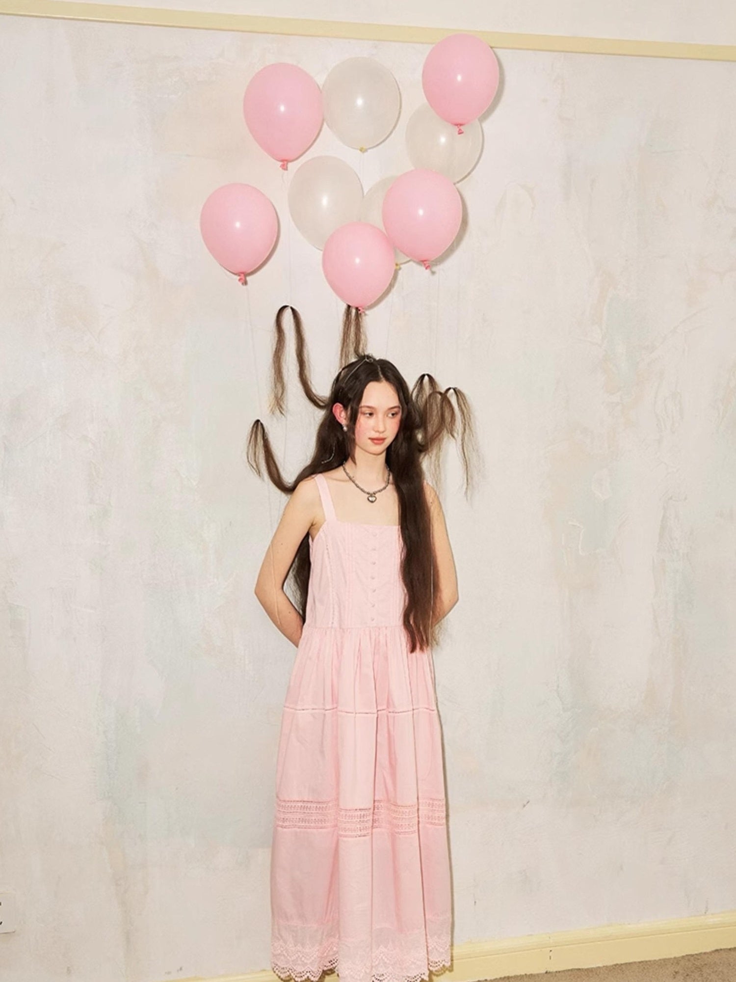 DIDDI MODA Lace Trimmed Square Neck A Line Sundress