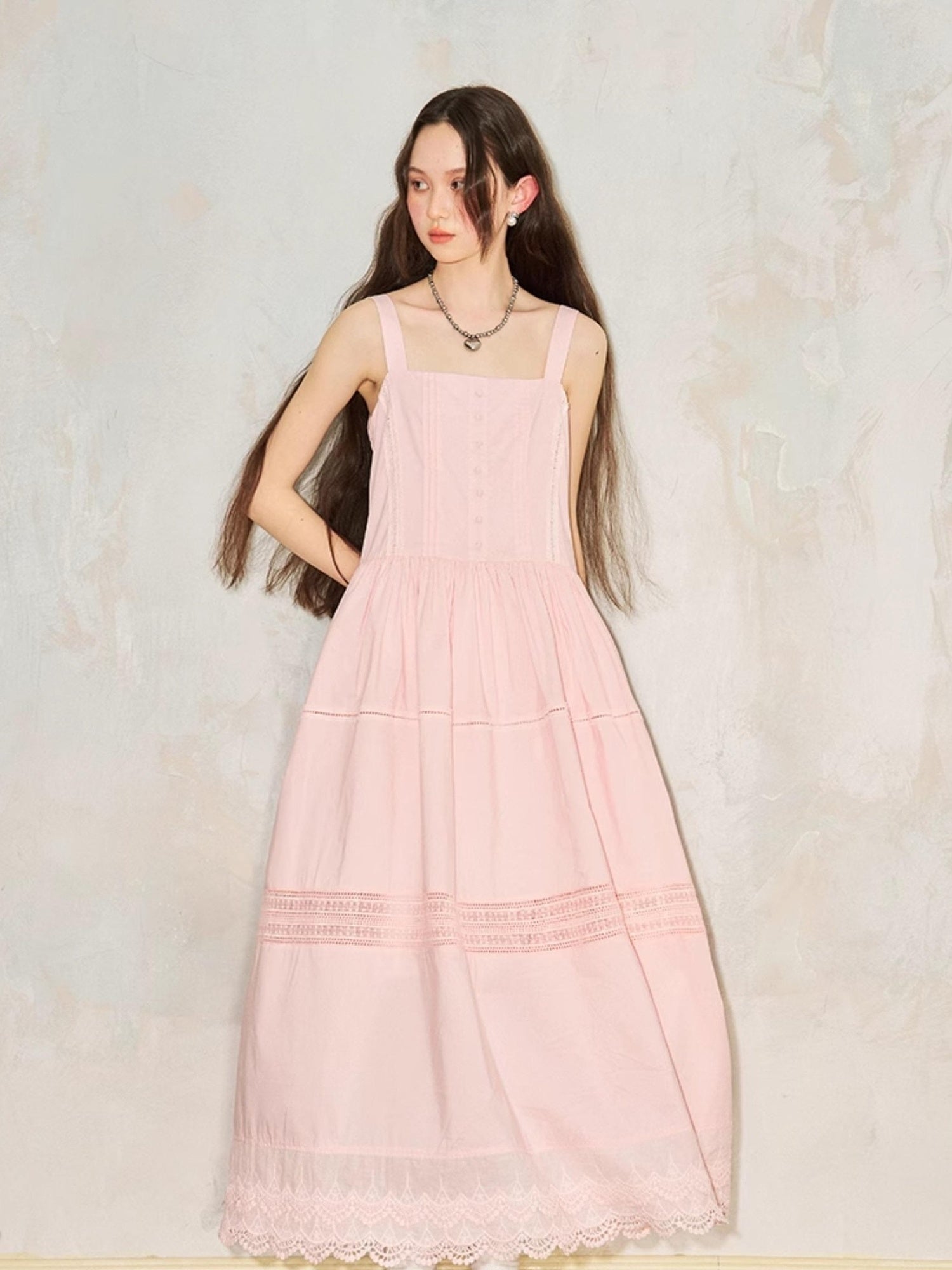 DIDDI MODA Lace Trimmed Square Neck A Line Sundress