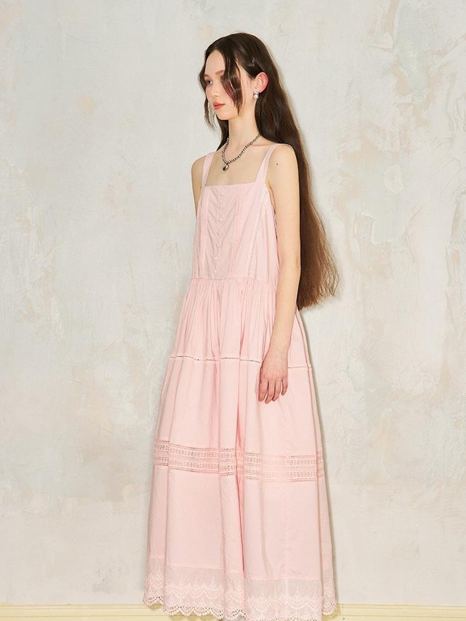 DIDDI MODA Lace Trimmed Square Neck A Line Sundress