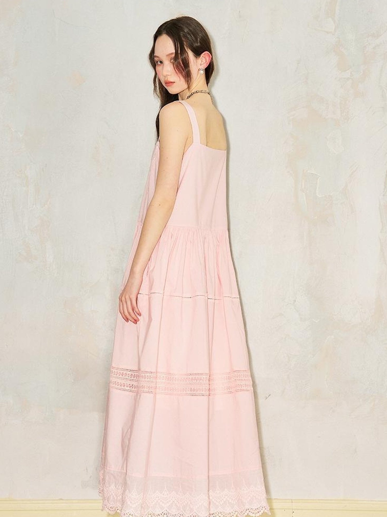 DIDDI MODA Lace Trimmed Square Neck A Line Sundress