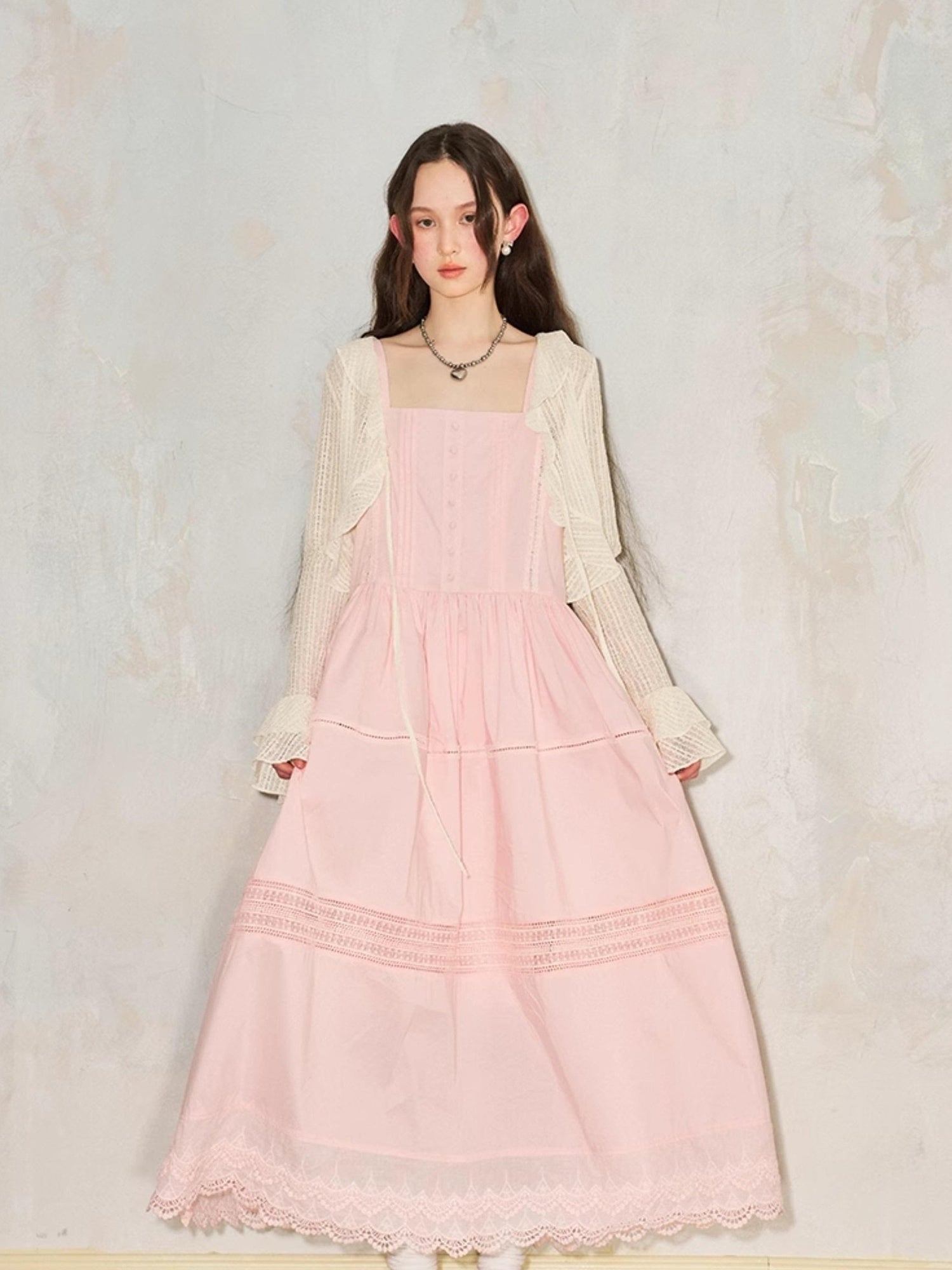 DIDDI MODA Lace Trimmed Square Neck A Line Sundress