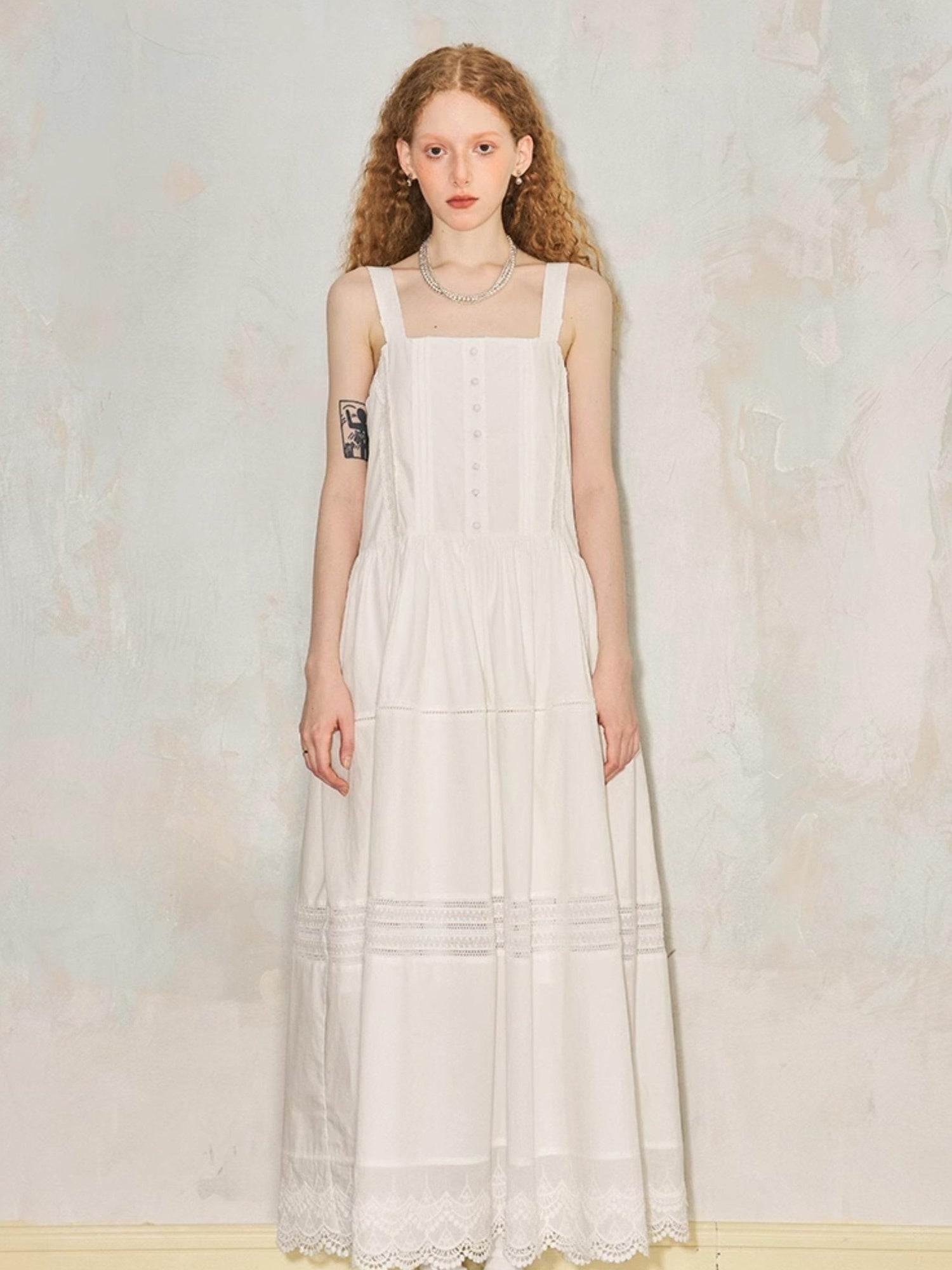 DIDDI MODA Lace Trimmed Square Neck A Line Sundress