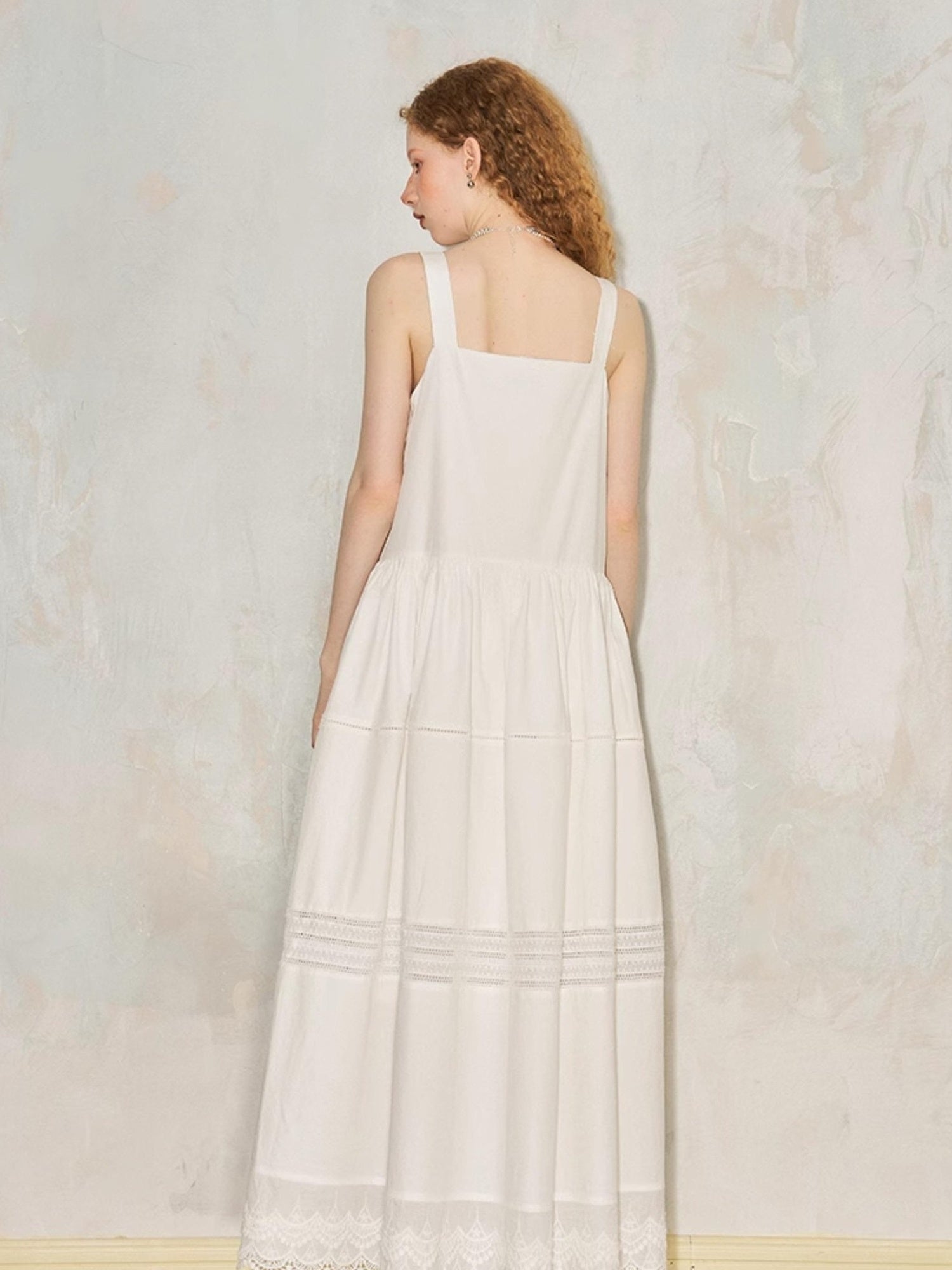 DIDDI MODA Lace Trimmed Square Neck A Line Sundress