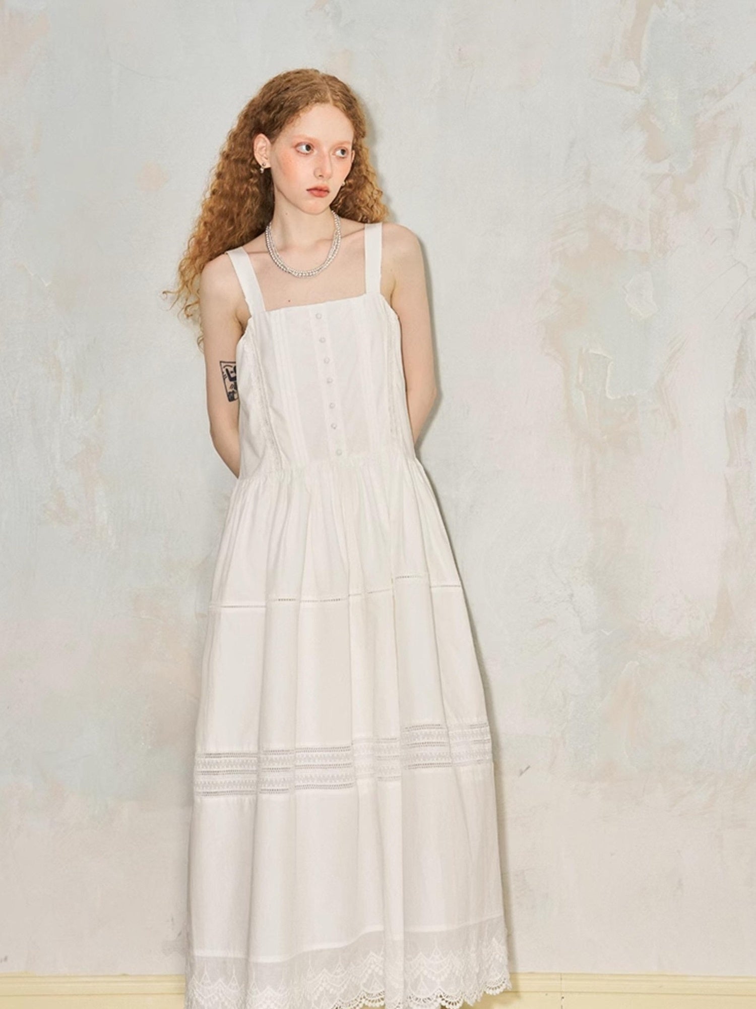 DIDDI MODA Lace Trimmed Square Neck A Line Sundress