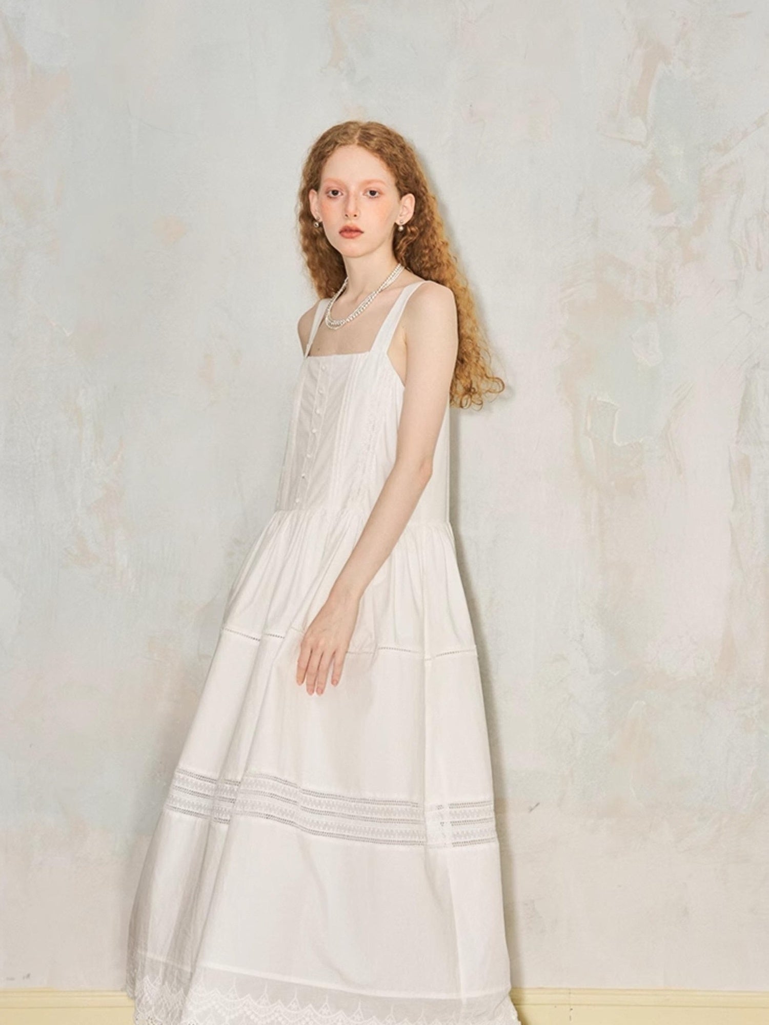 DIDDI MODA Lace Trimmed Square Neck A Line Sundress