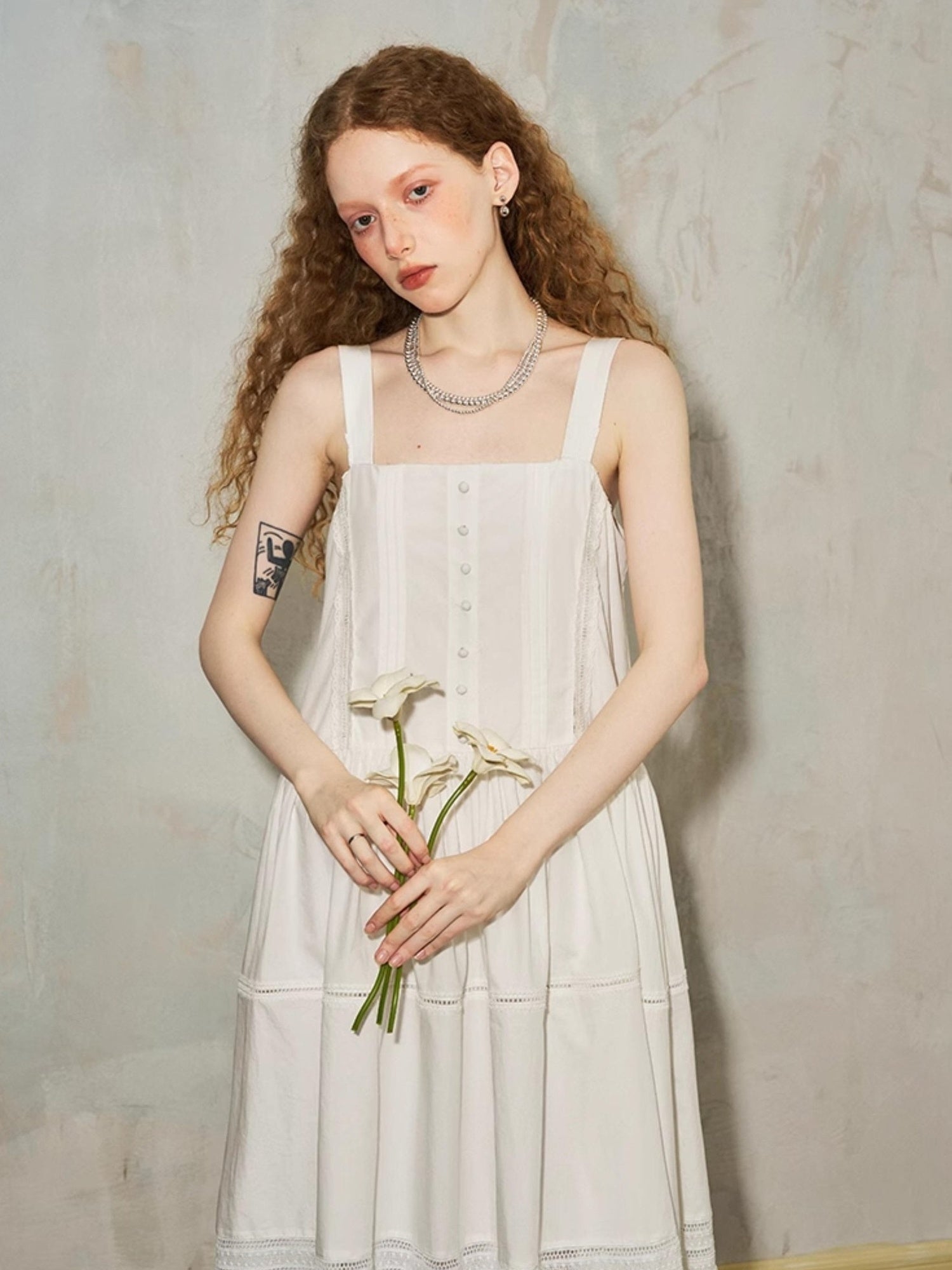 DIDDI MODA Lace Trimmed Square Neck A Line Sundress