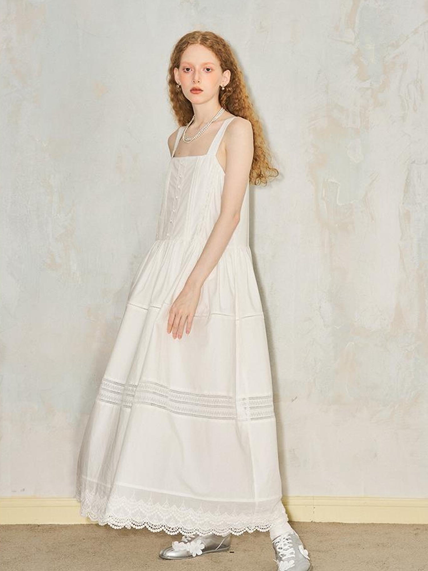 DIDDI MODA Lace Trimmed Square Neck A Line Sundress