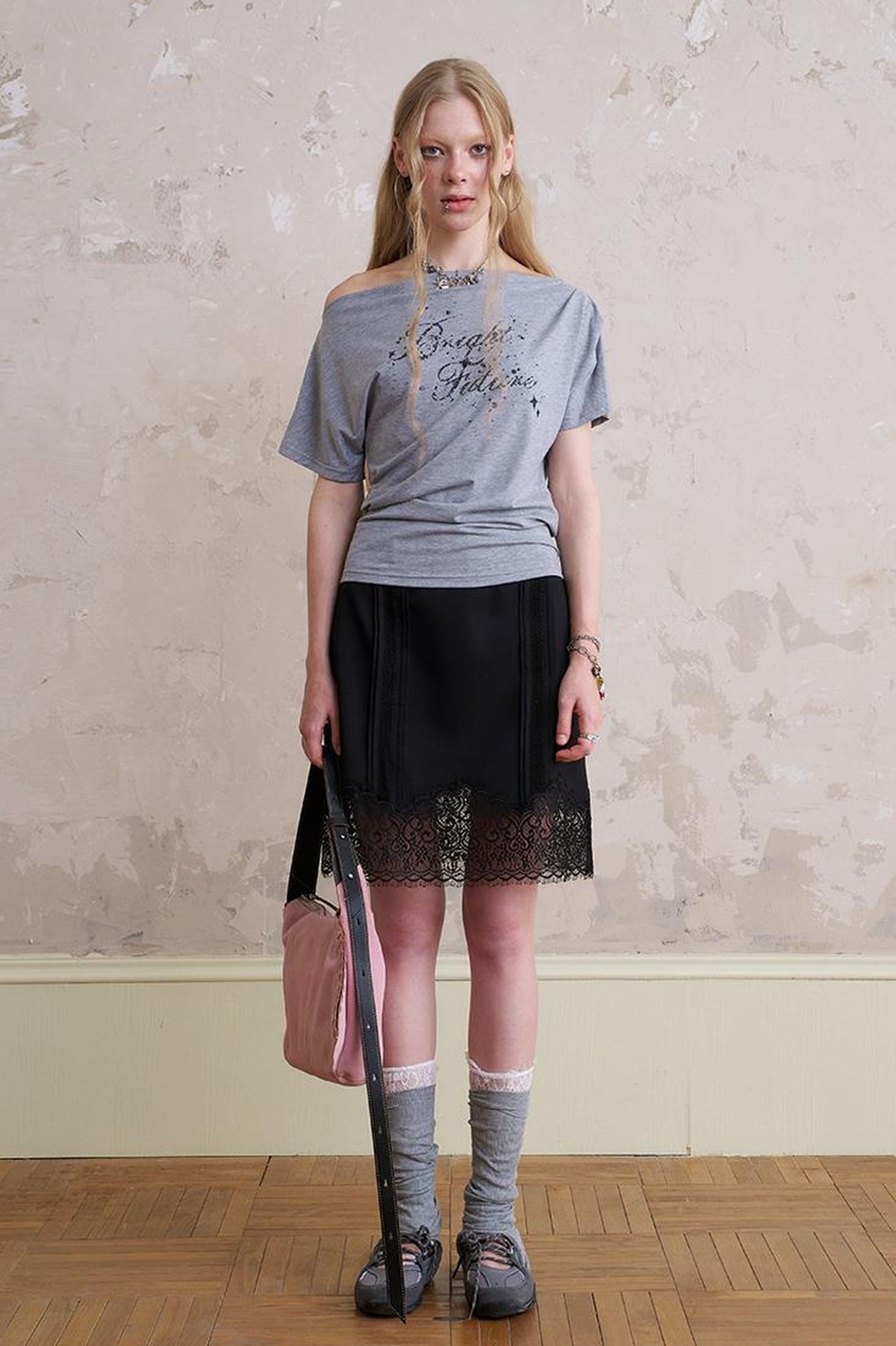 Lace Trimmed Tuck Pleat Mini Skirt