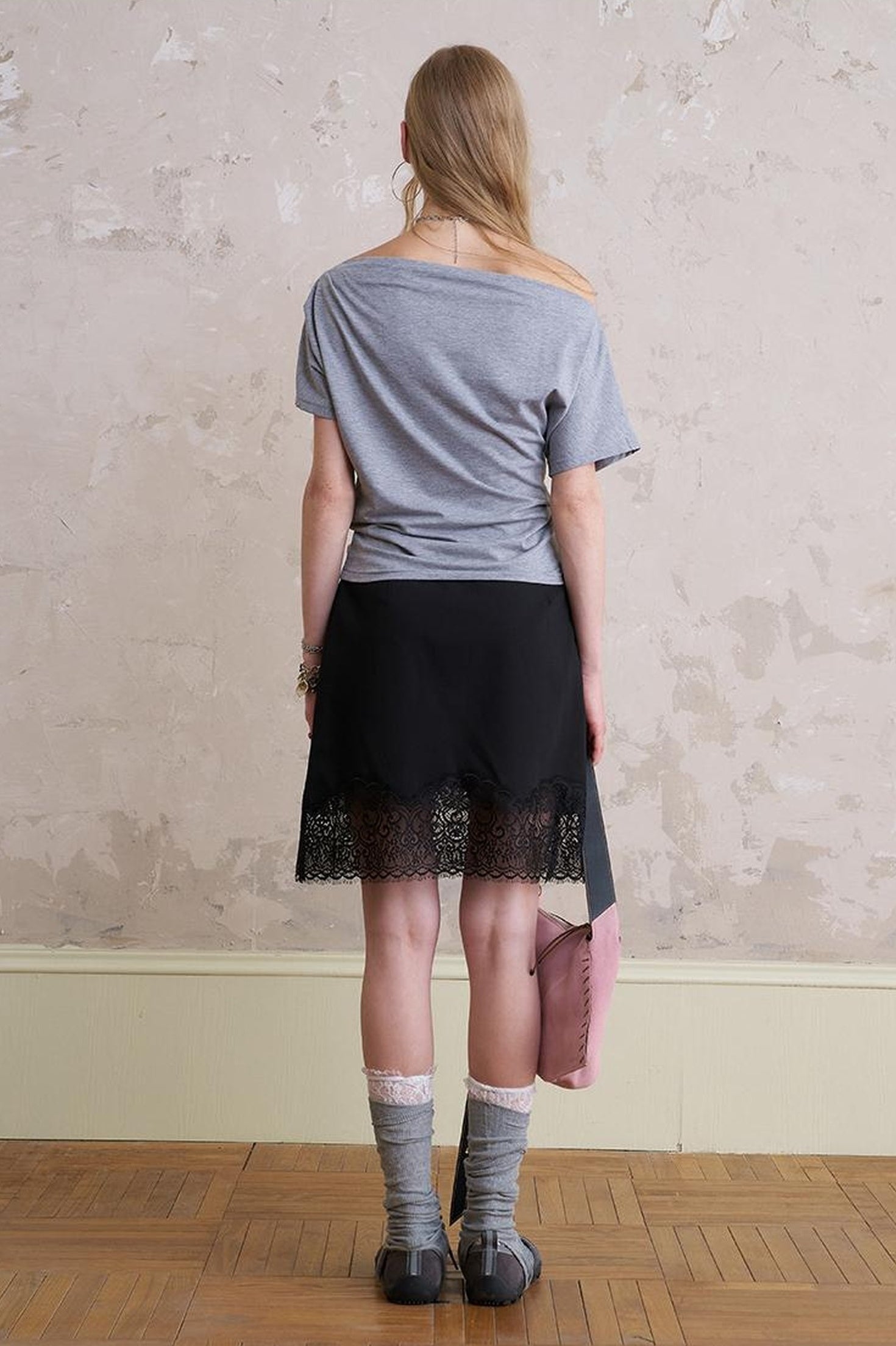 Lace Trimmed Tuck Pleat Mini Skirt