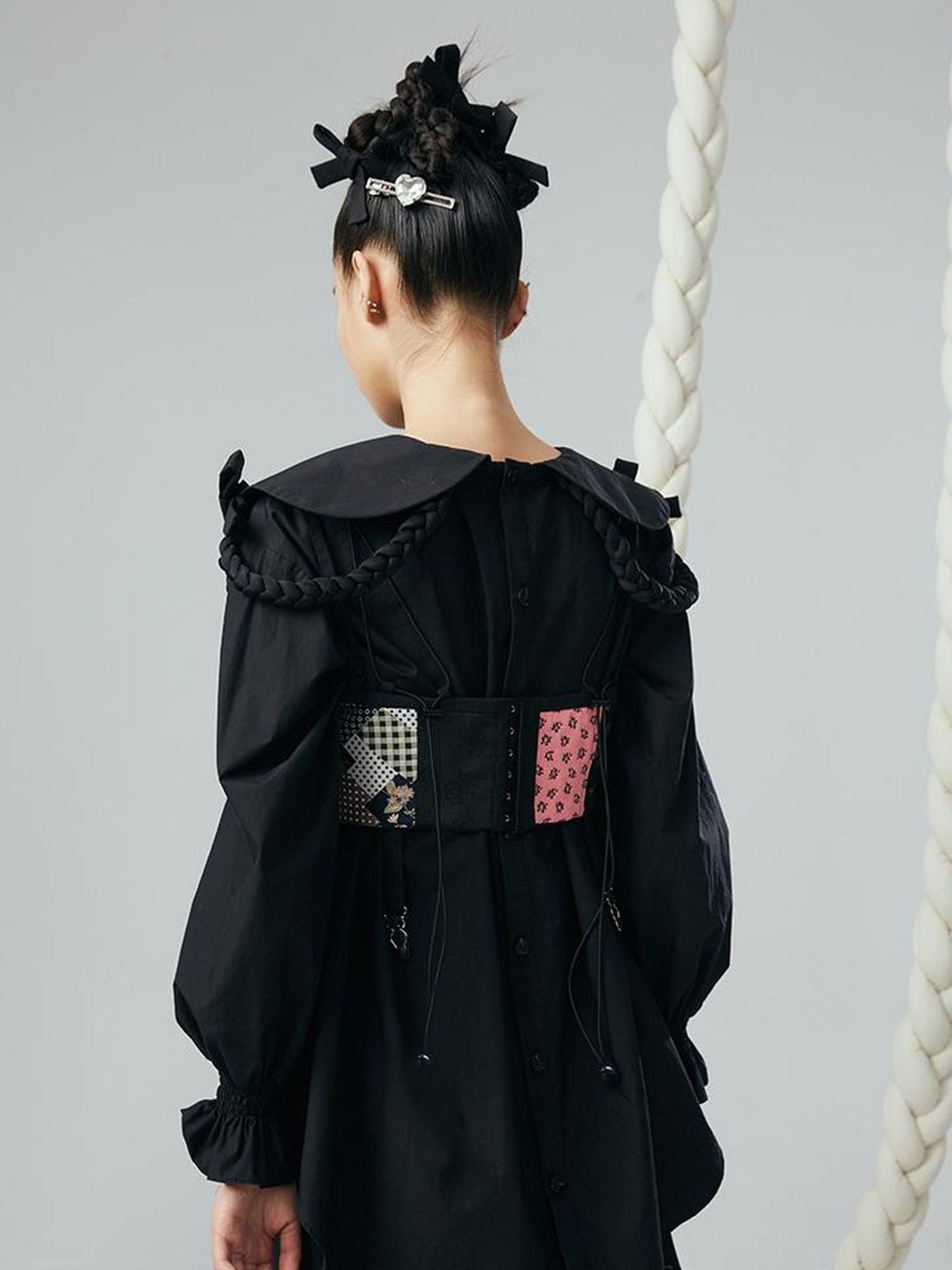DIDDI MODA Lace Up Floral Jacquard Corset Top