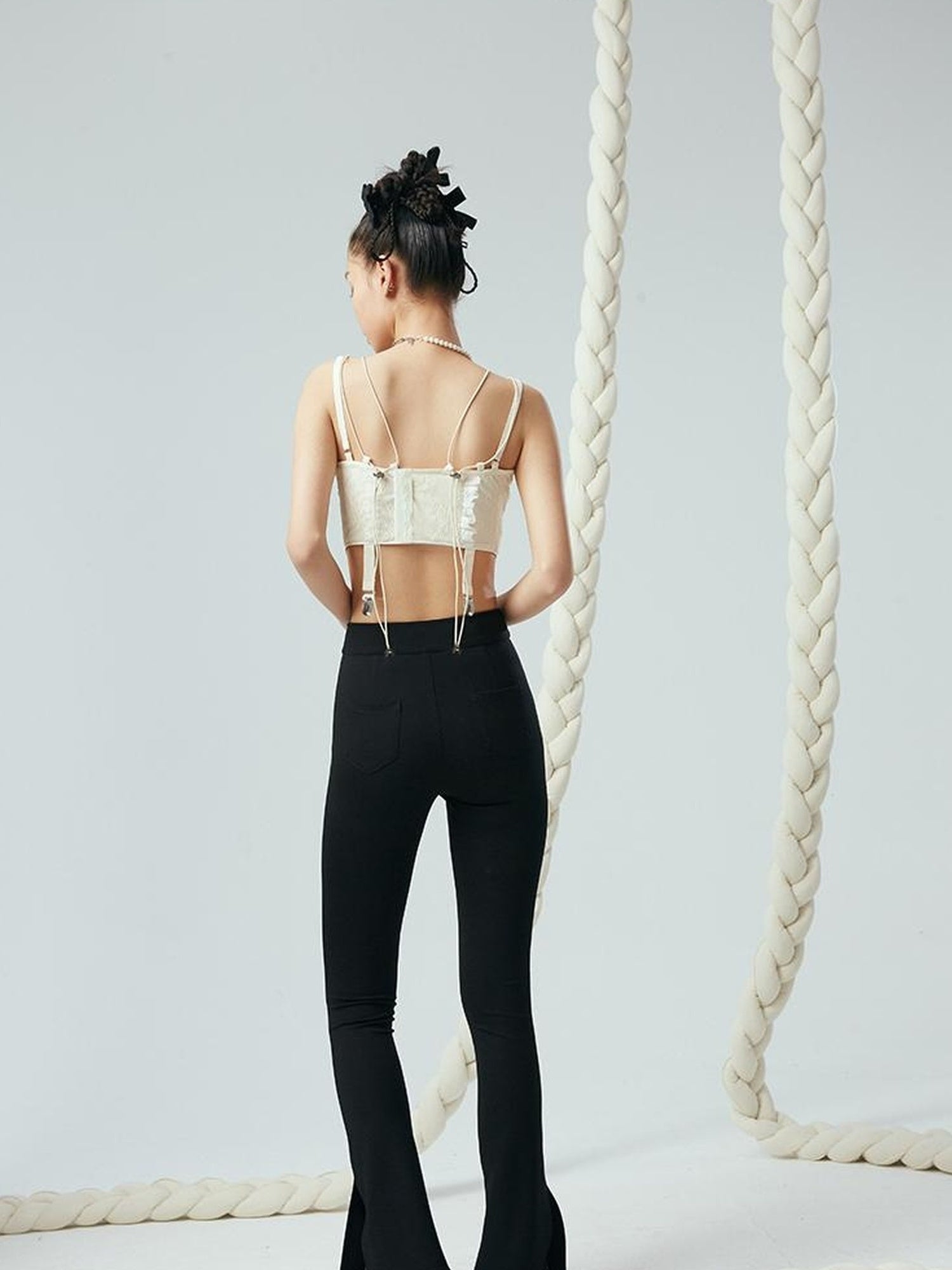 DIDDI MODA Lace Up Floral Jacquard Corset Top