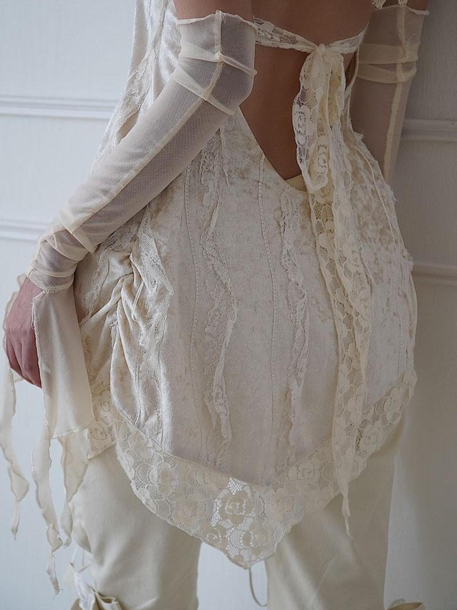 WSW WUSHENWU Lace Velvet Rose Backless Bustier Top