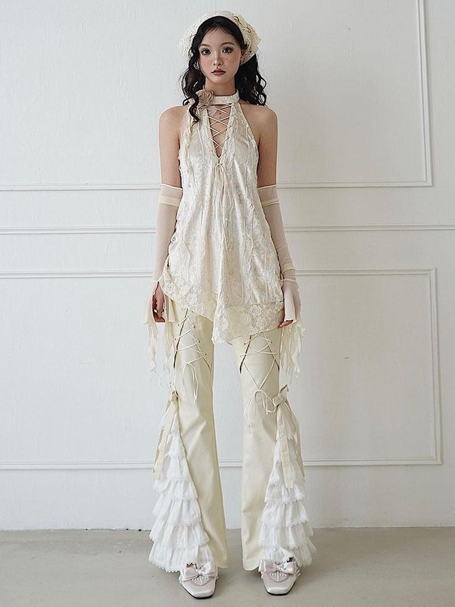 WSW WUSHENWU Lace Velvet Rose Backless Bustier Top