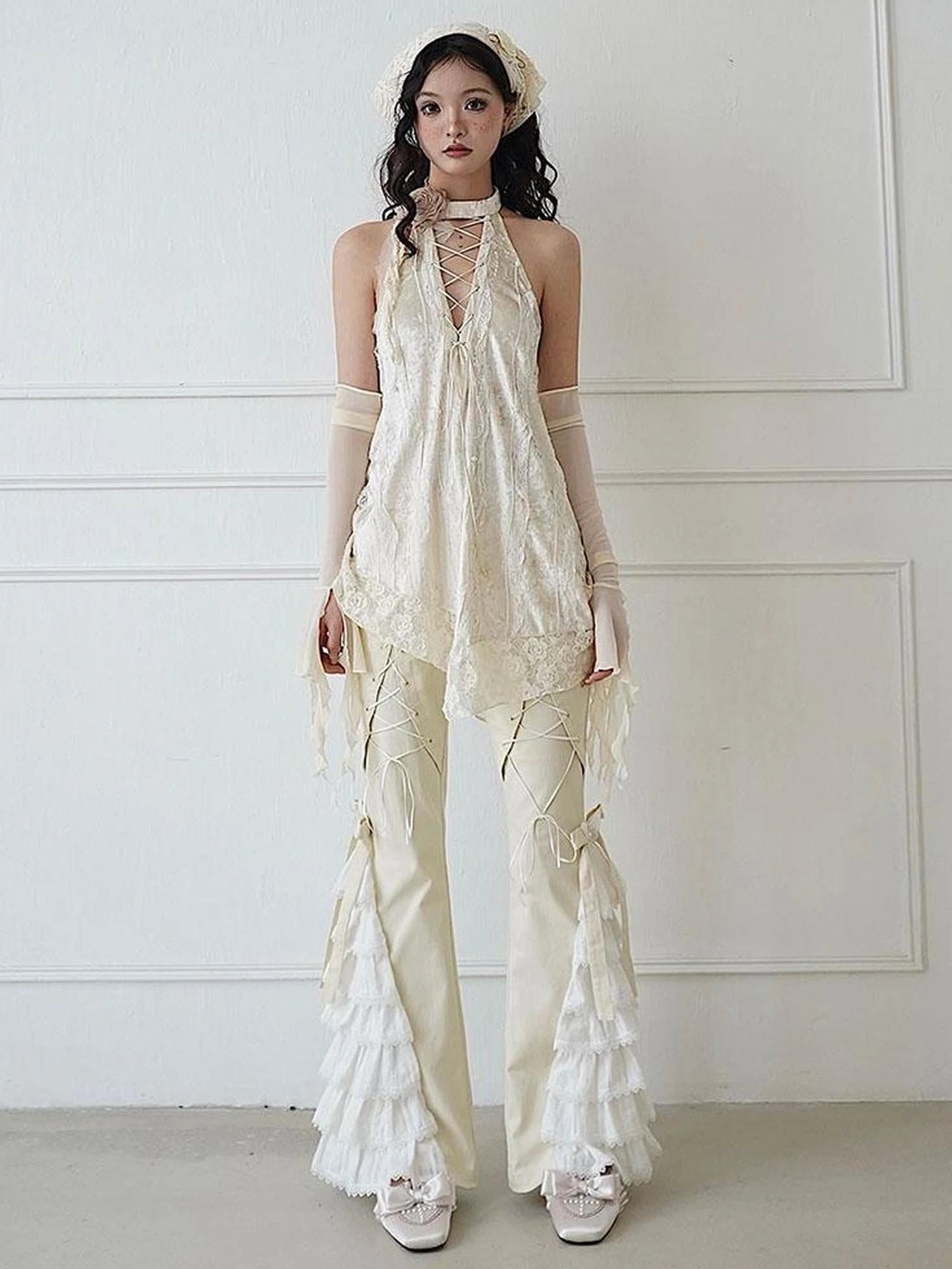 Lace Velvet Rose Backless Bustier Top