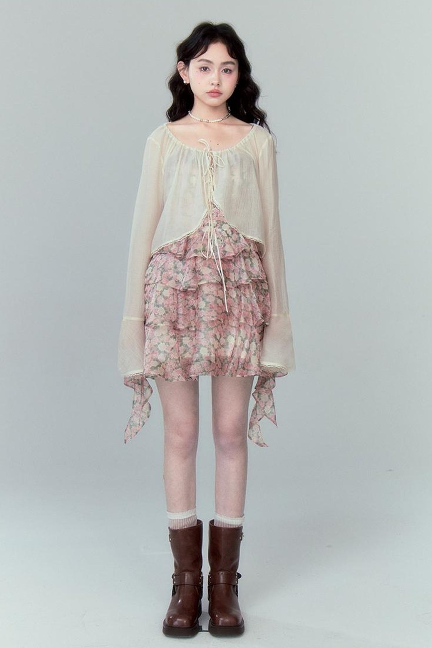DIDDI MODA Lacy Shell Embroidered Blue Sunshield Cardigan