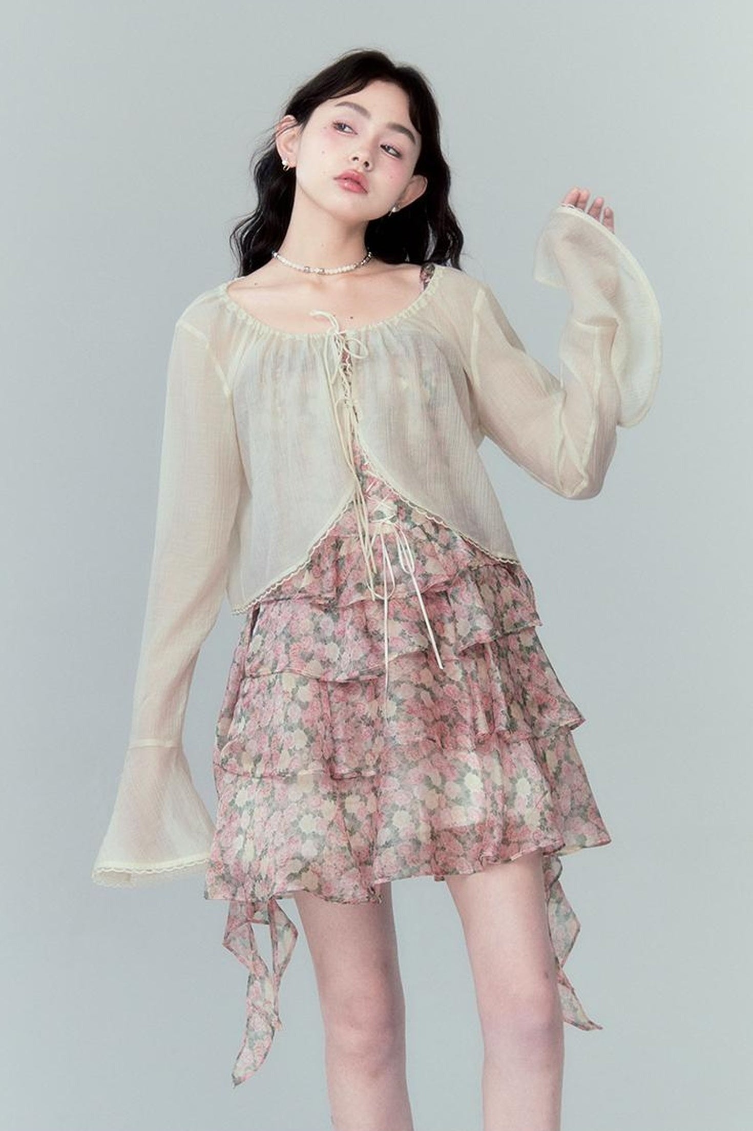 DIDDI MODA Lacy Shell Embroidered Blue Sunshield Cardigan