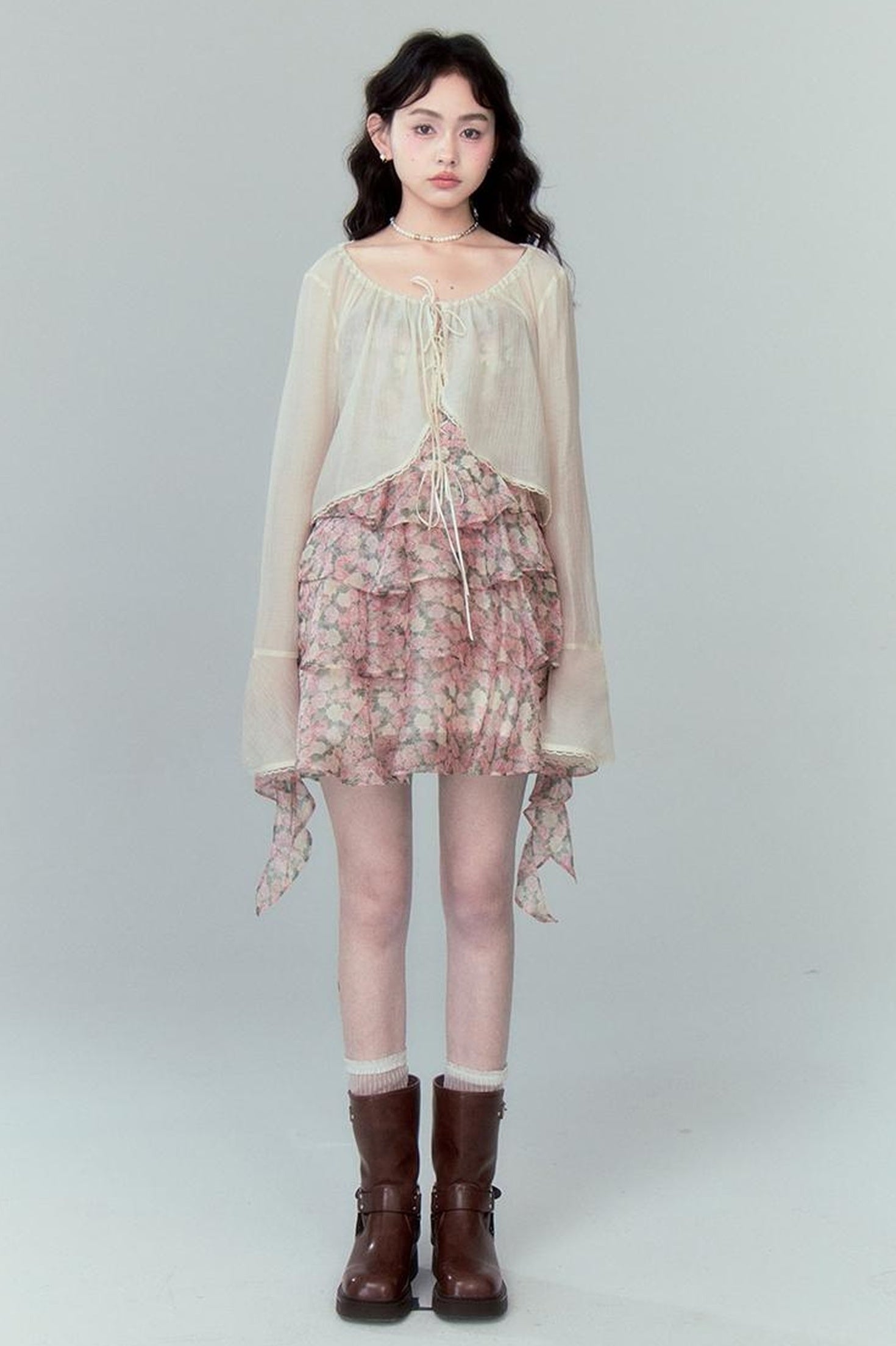 DIDDI MODA Lacy Shell Embroidered Blue Sunshield Cardigan