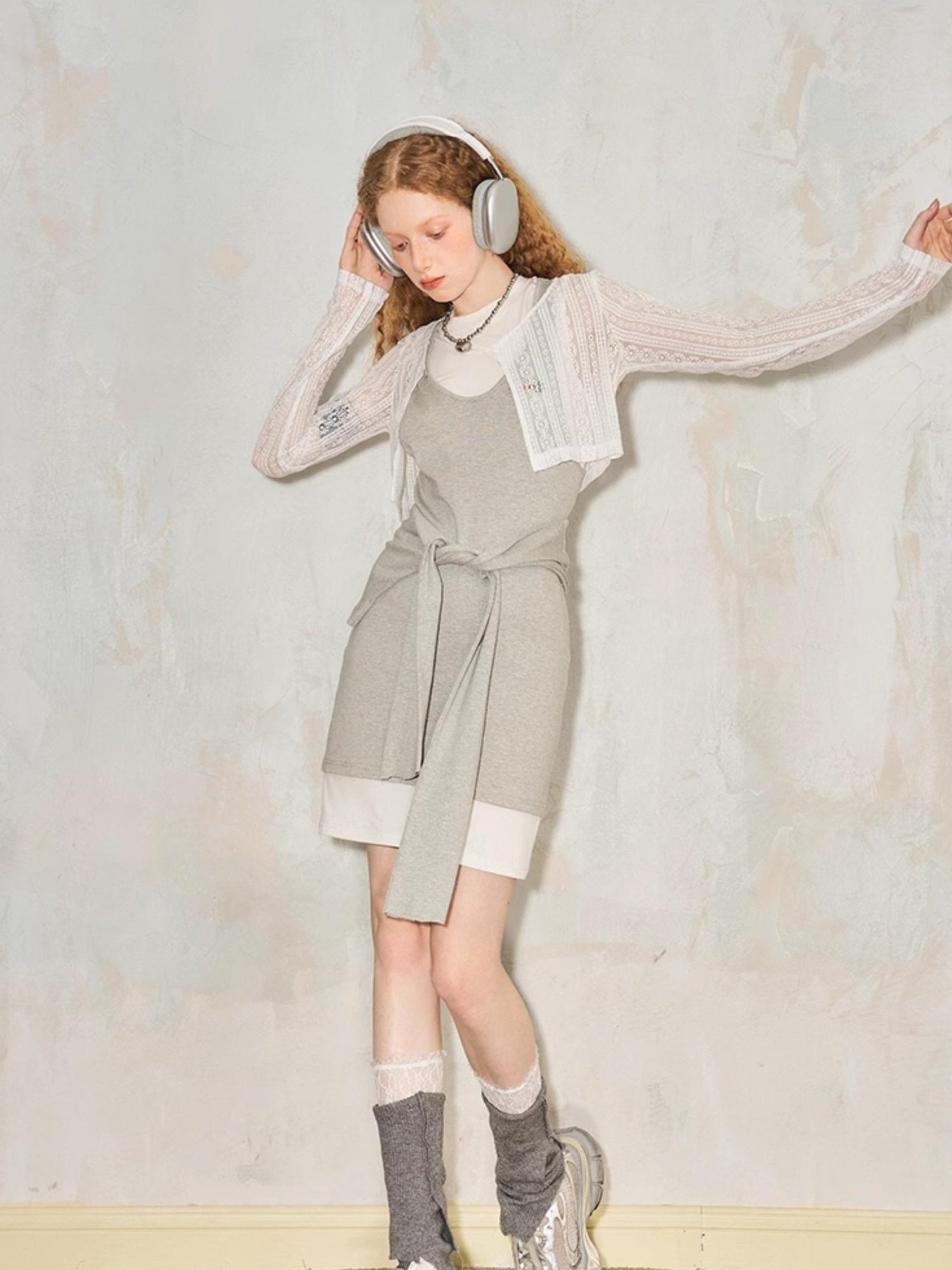 DIDDI MODA Layered Cat Embroidery Cotton Dress Set