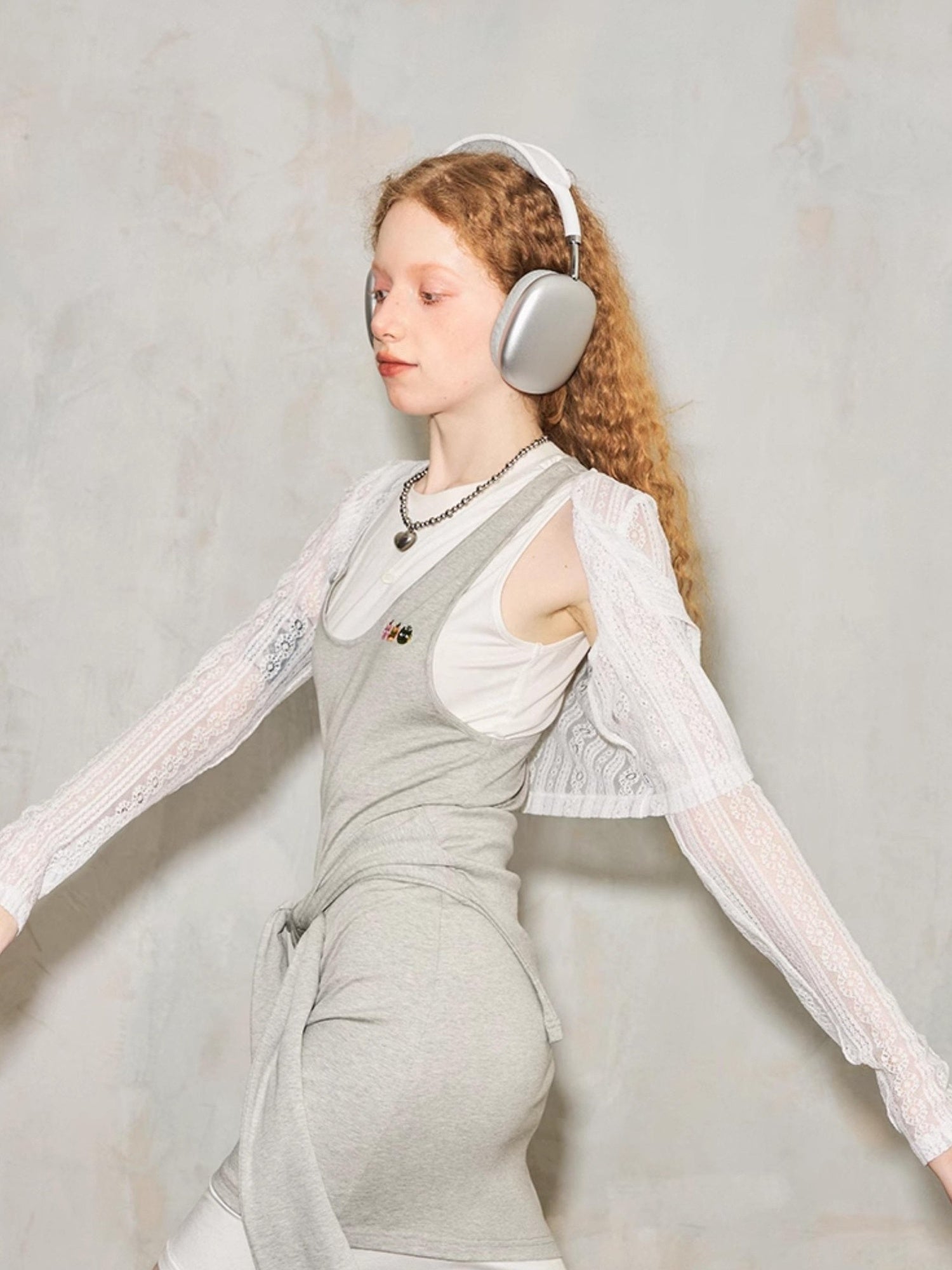 DIDDI MODA Layered Cat Embroidery Cotton Dress Set